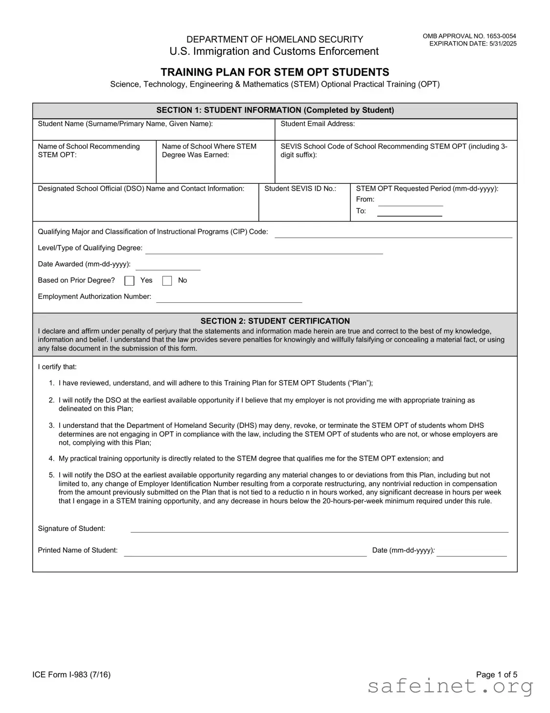 Blank ICE I-983 Template