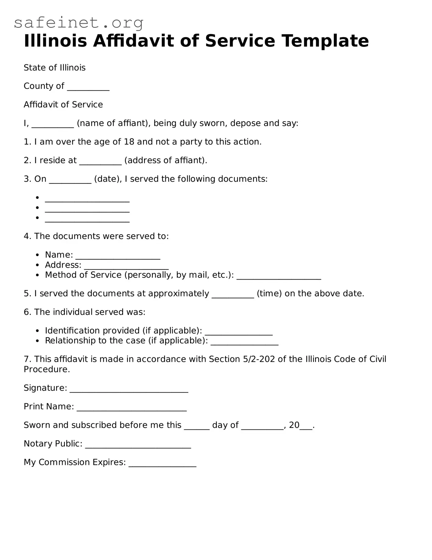 Valid Affidavit of Service Template for the State of Illinois