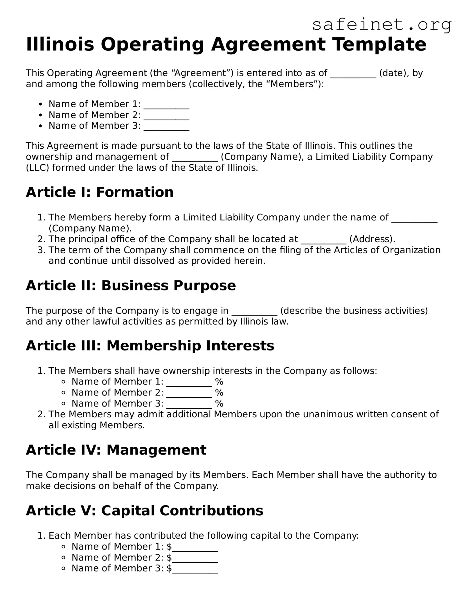 Valid Operating Agreement Template for the State of Illinois