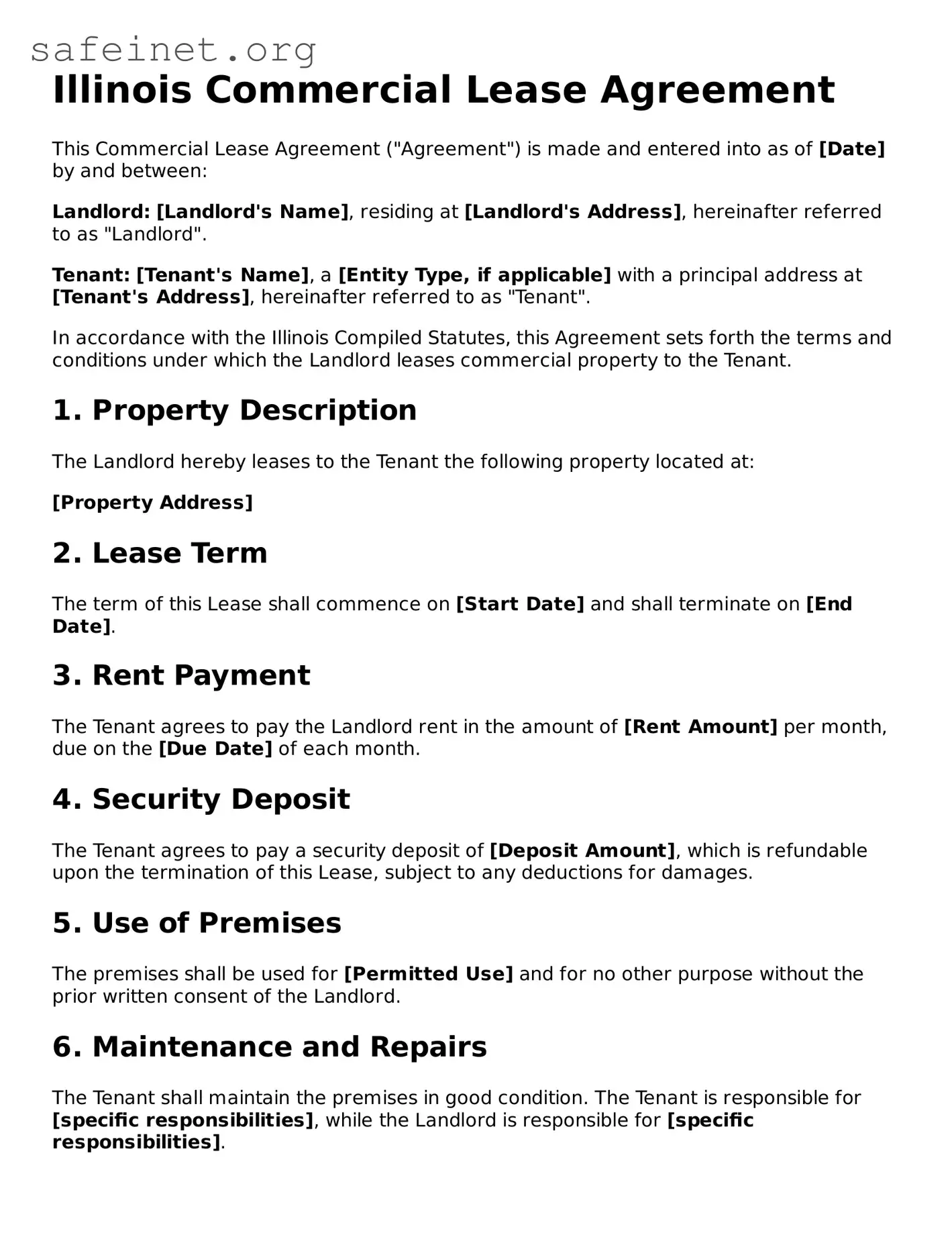 Valid Commercial Lease Agreement Template for the State of Illinois