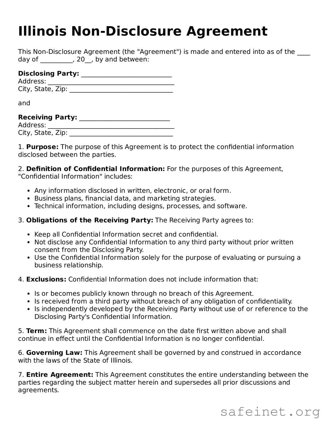 Valid Non-disclosure Agreement Template for the State of Illinois