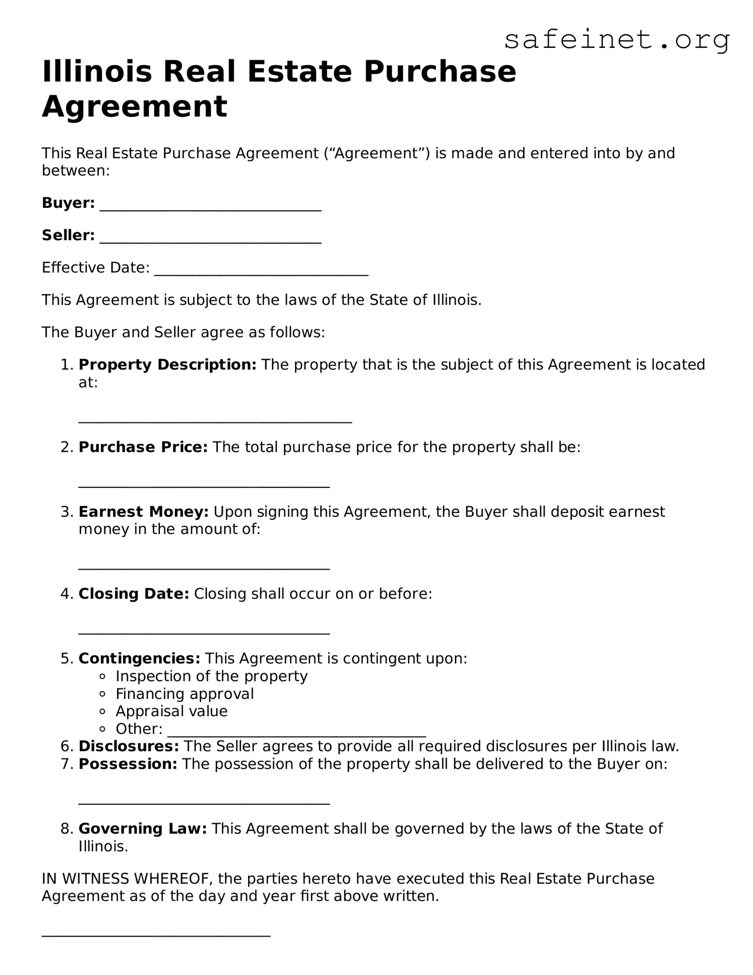 Valid Real Estate Purchase Agreement Template for the State of Illinois