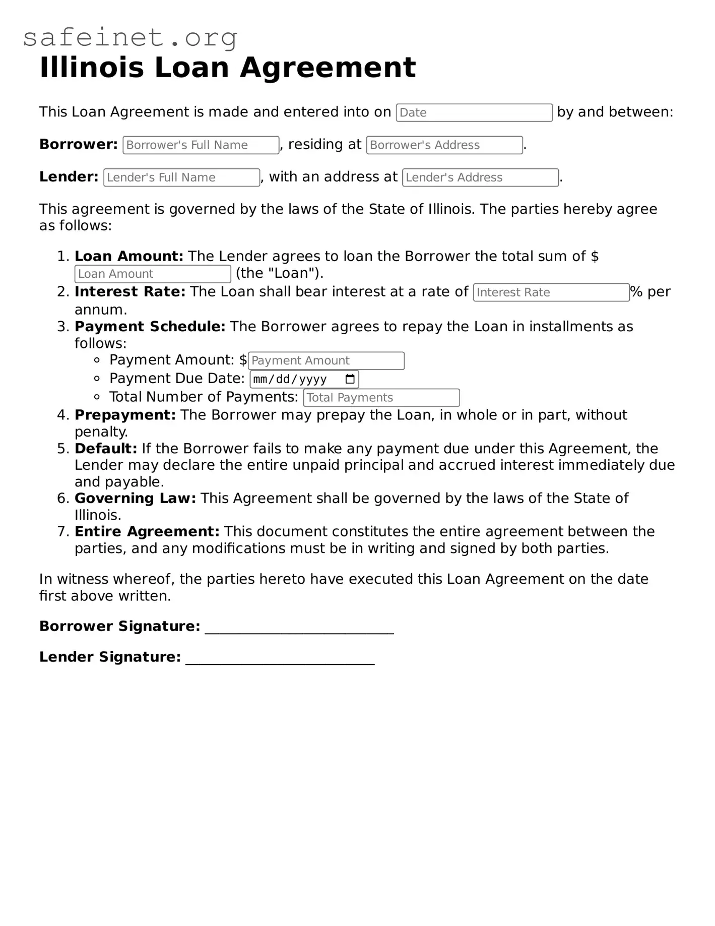 Valid Loan Agreement Template for the State of Illinois