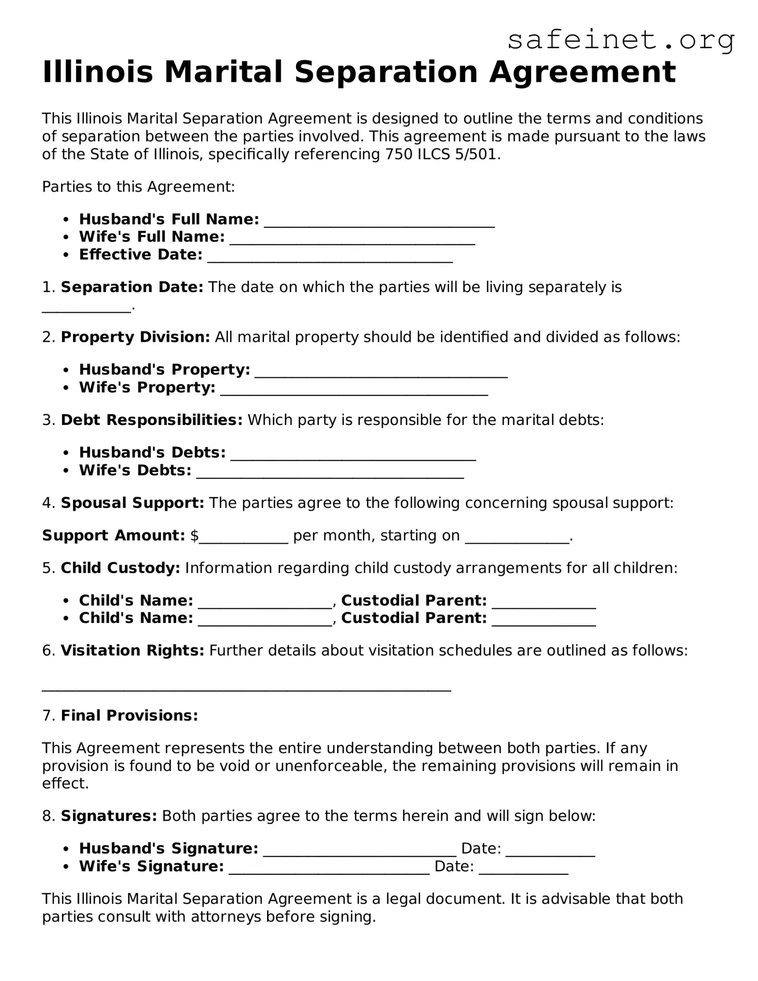 Valid Marital Separation Agreement Template for the State of Illinois