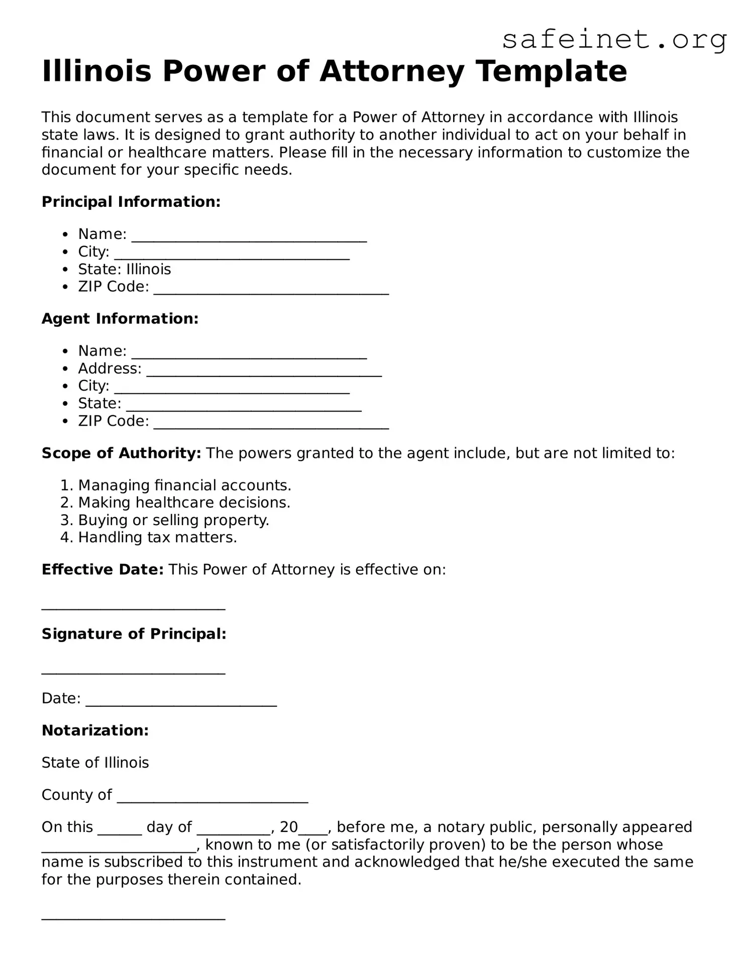 Valid Power of Attorney Template for the State of Illinois