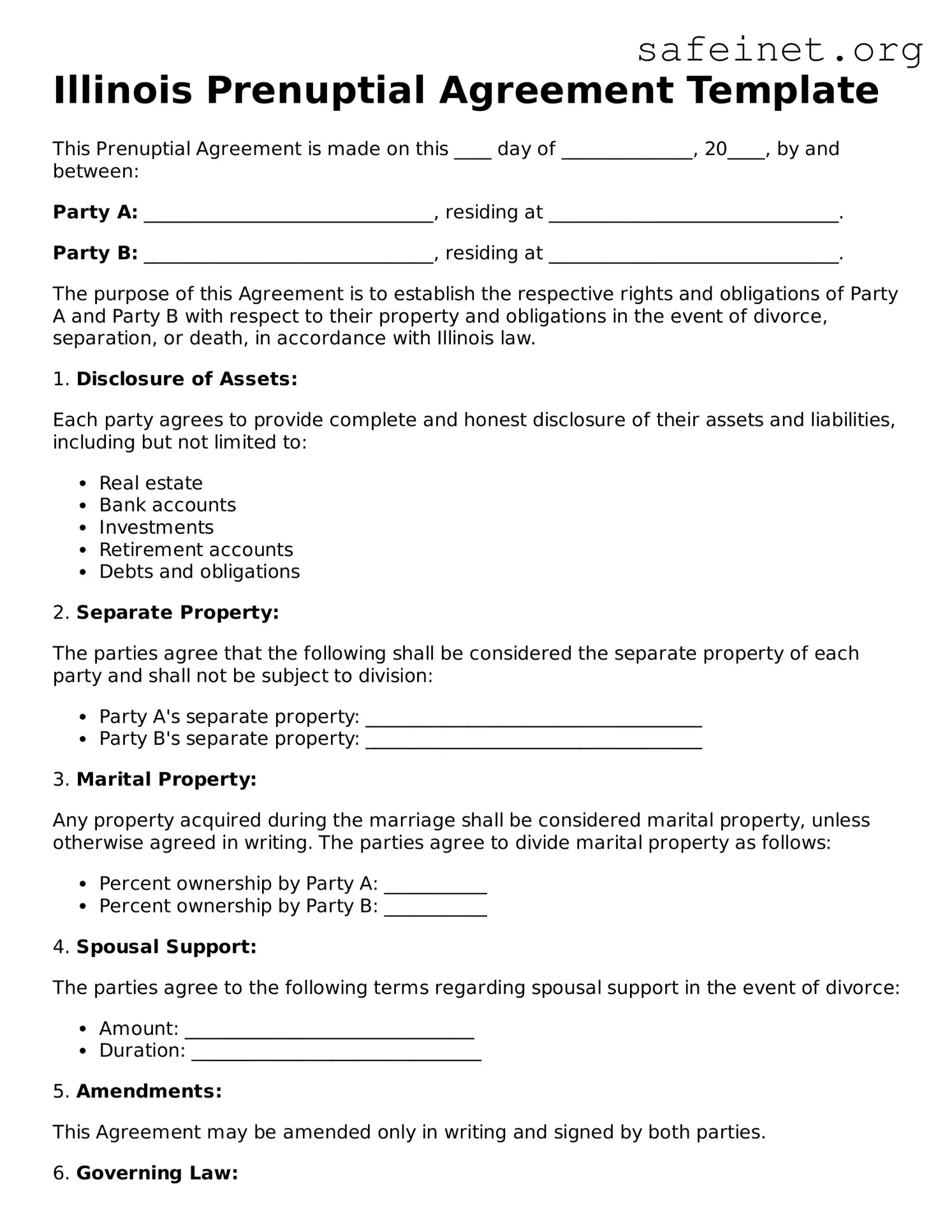 Valid Prenuptial Agreement Template for the State of Illinois