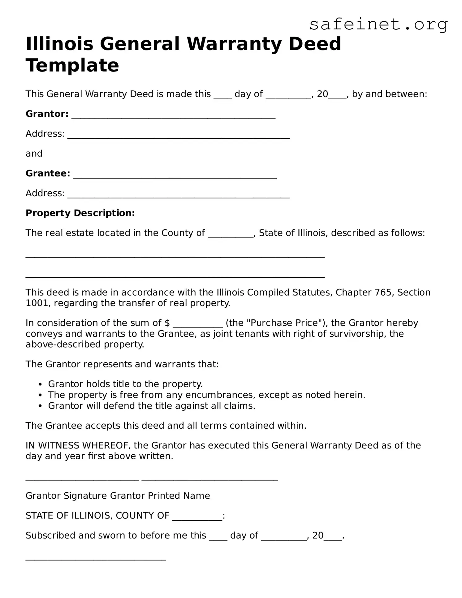 Valid Deed Template for the State of Illinois
