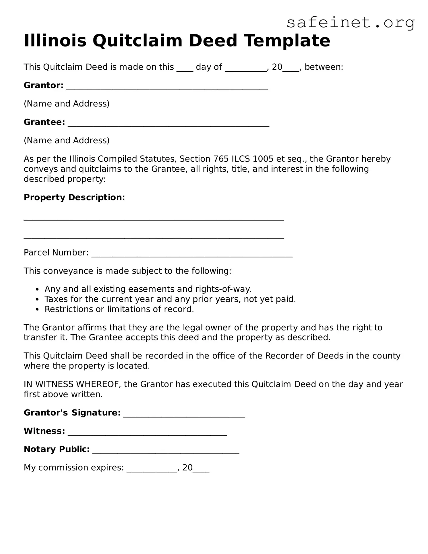 Valid Quitclaim Deed Template for the State of Illinois