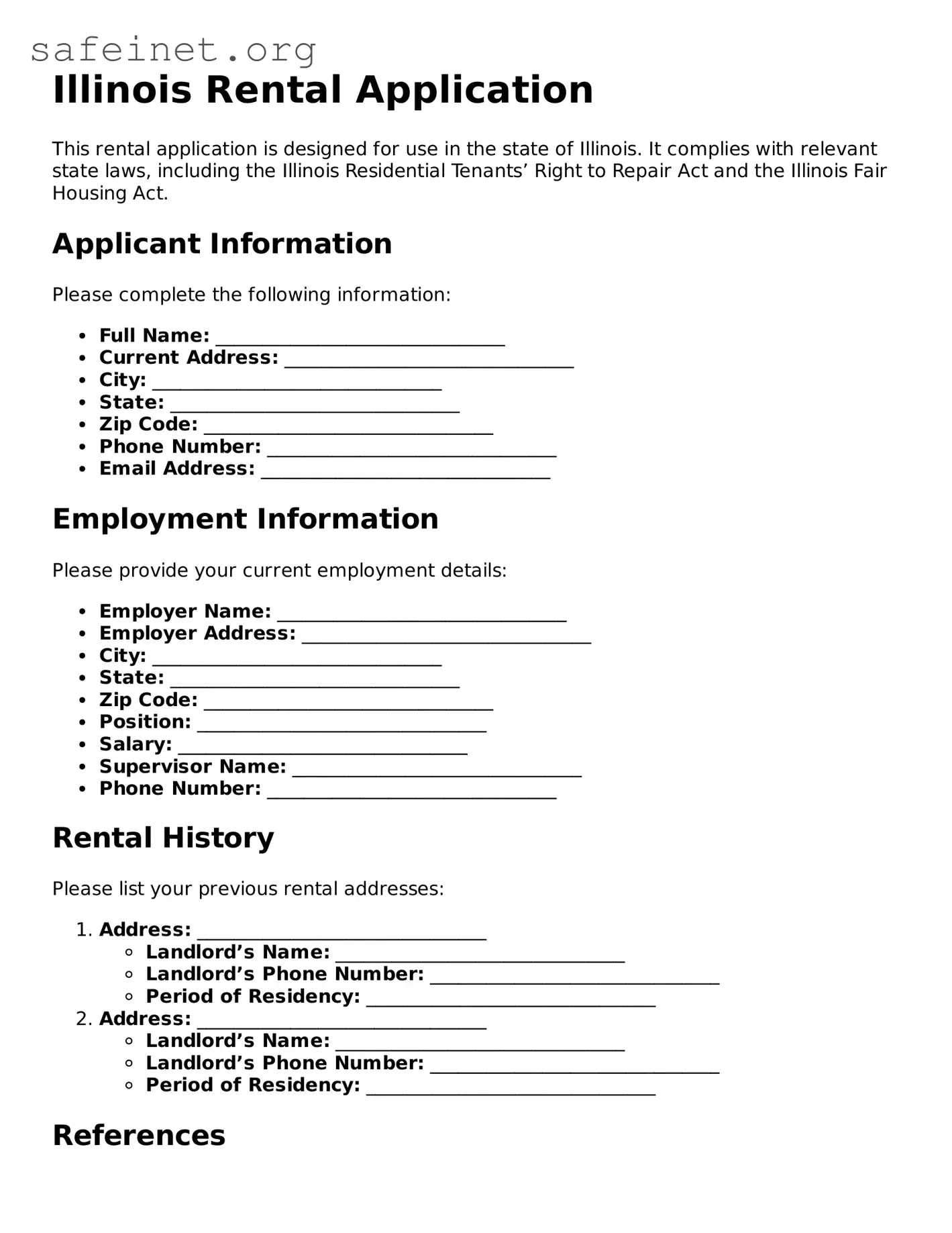 Valid Rental Application Template for the State of Illinois