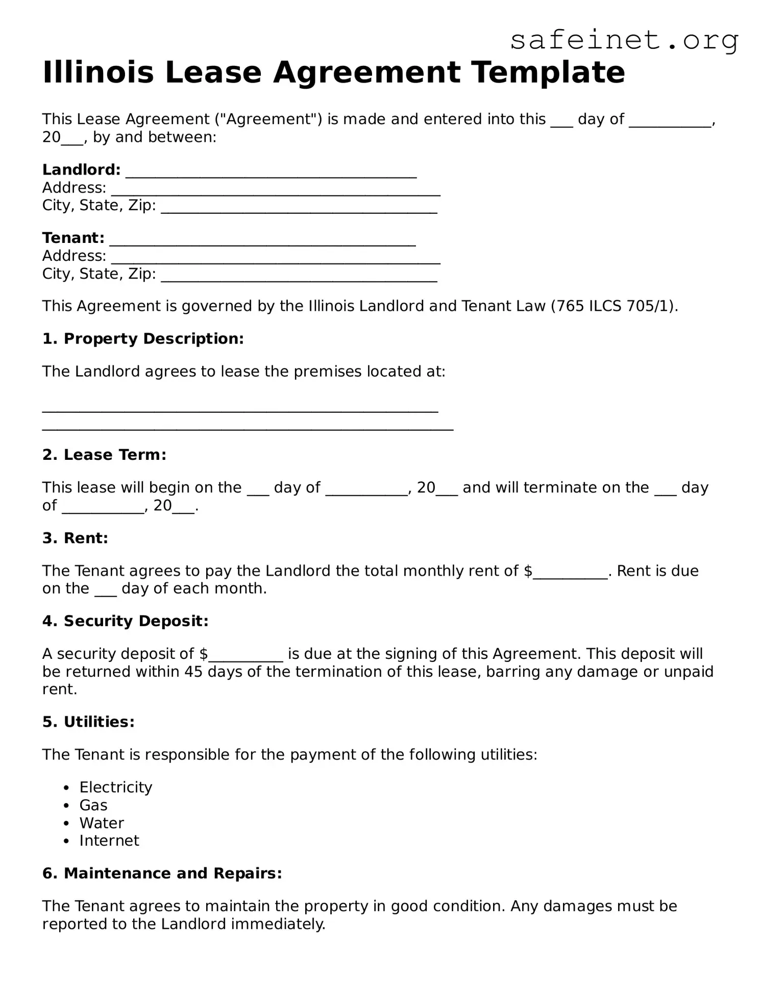 Valid Lease Agreement Template for the State of Illinois