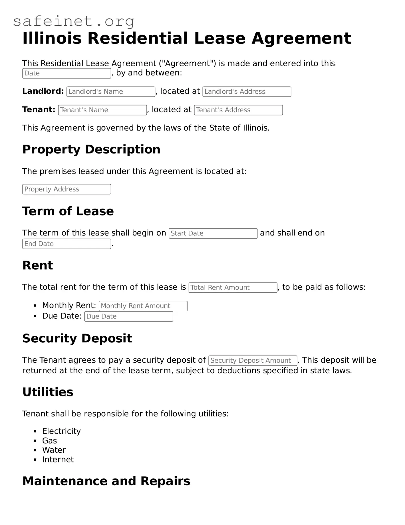 Valid Residential Lease Agreement Template for the State of Illinois