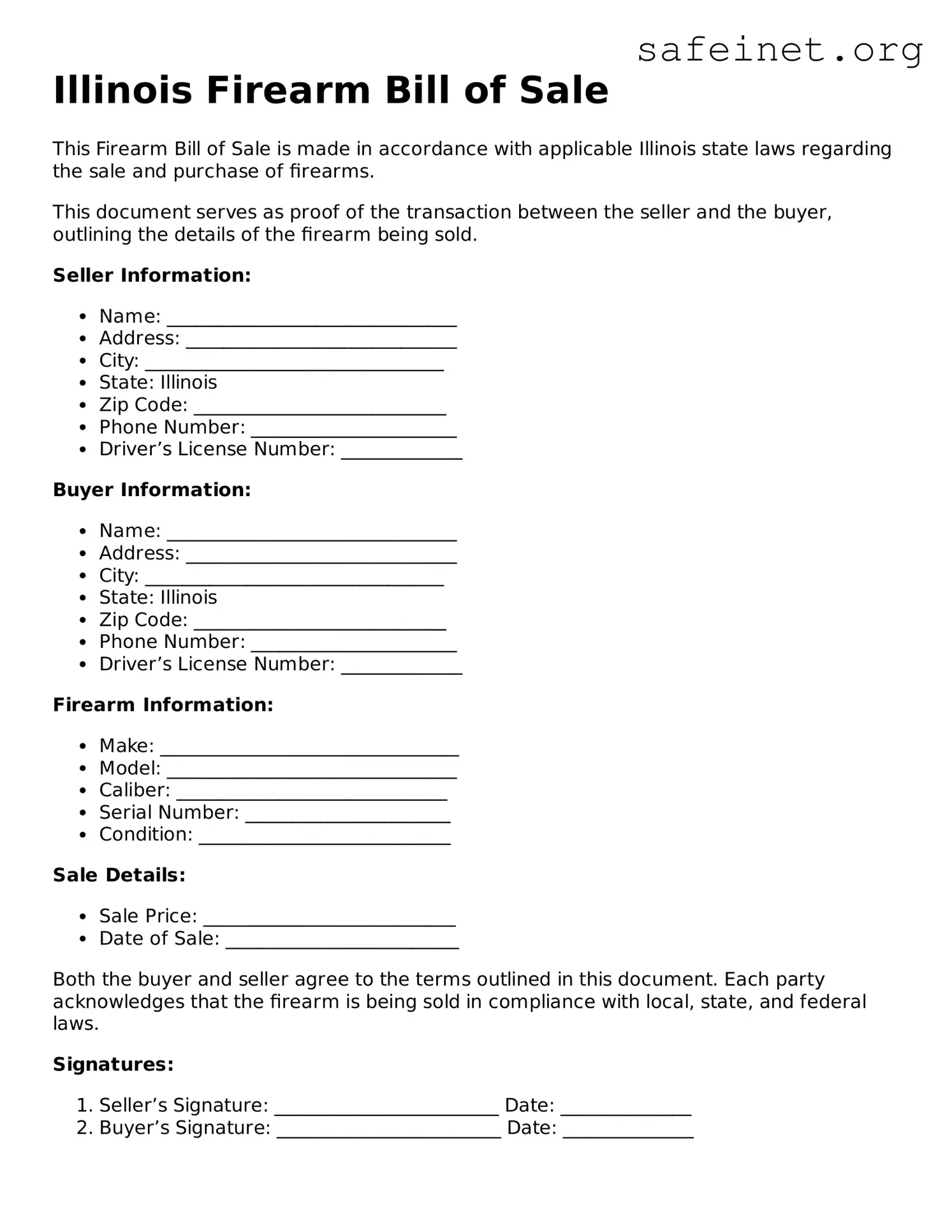 Valid Firearm Bill of Sale Template for the State of Illinois