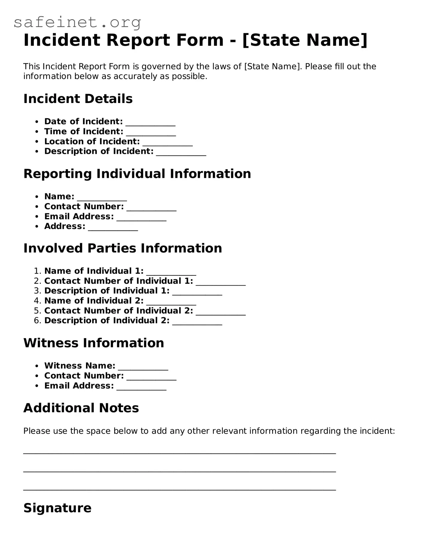 Official Incident Report Form Document