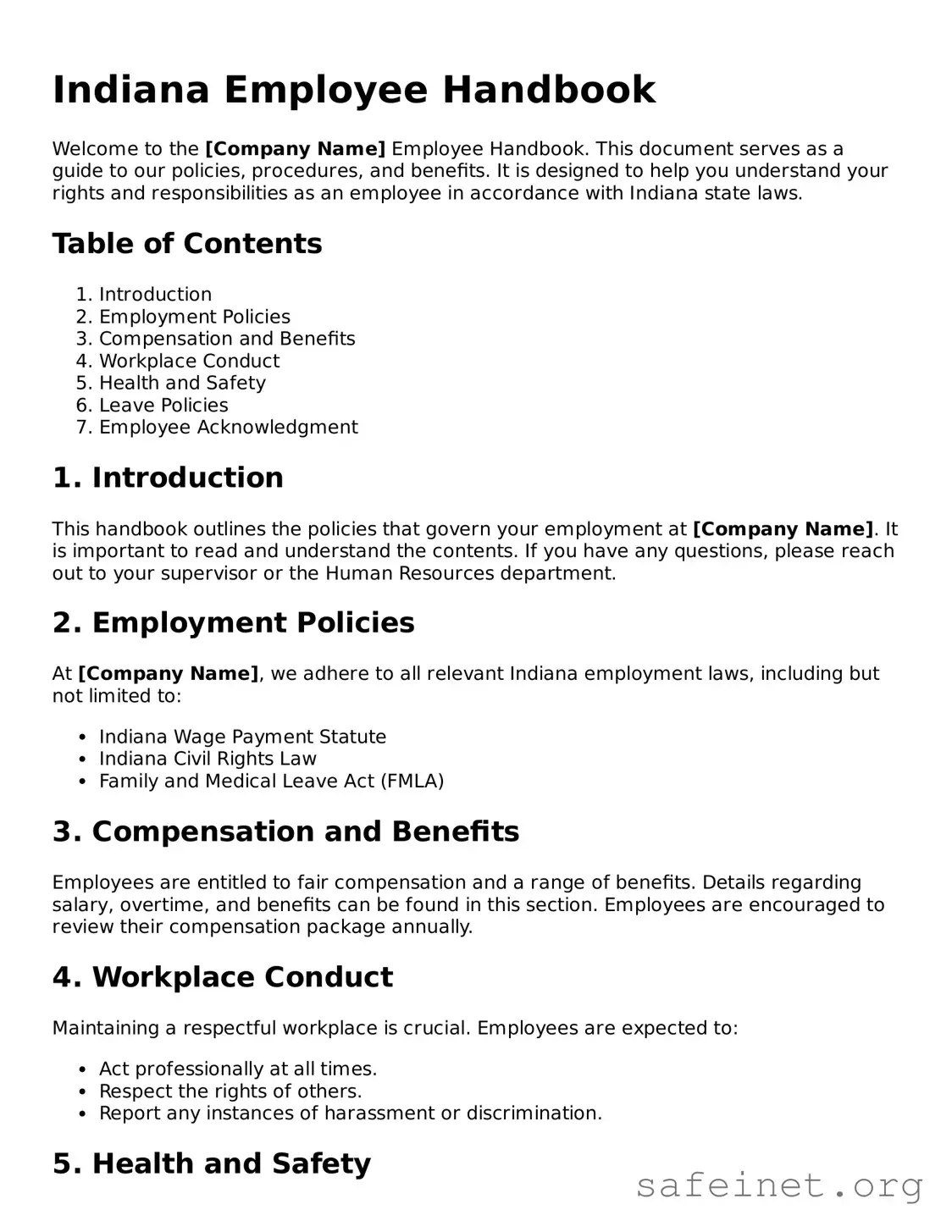 Valid Employee Handbook Template for the State of Indiana
