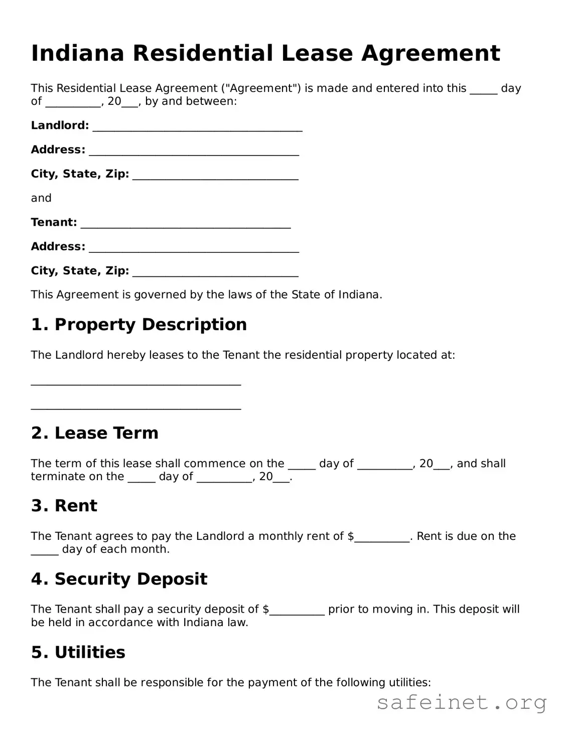 Valid Residential Lease Agreement Template for the State of Indiana