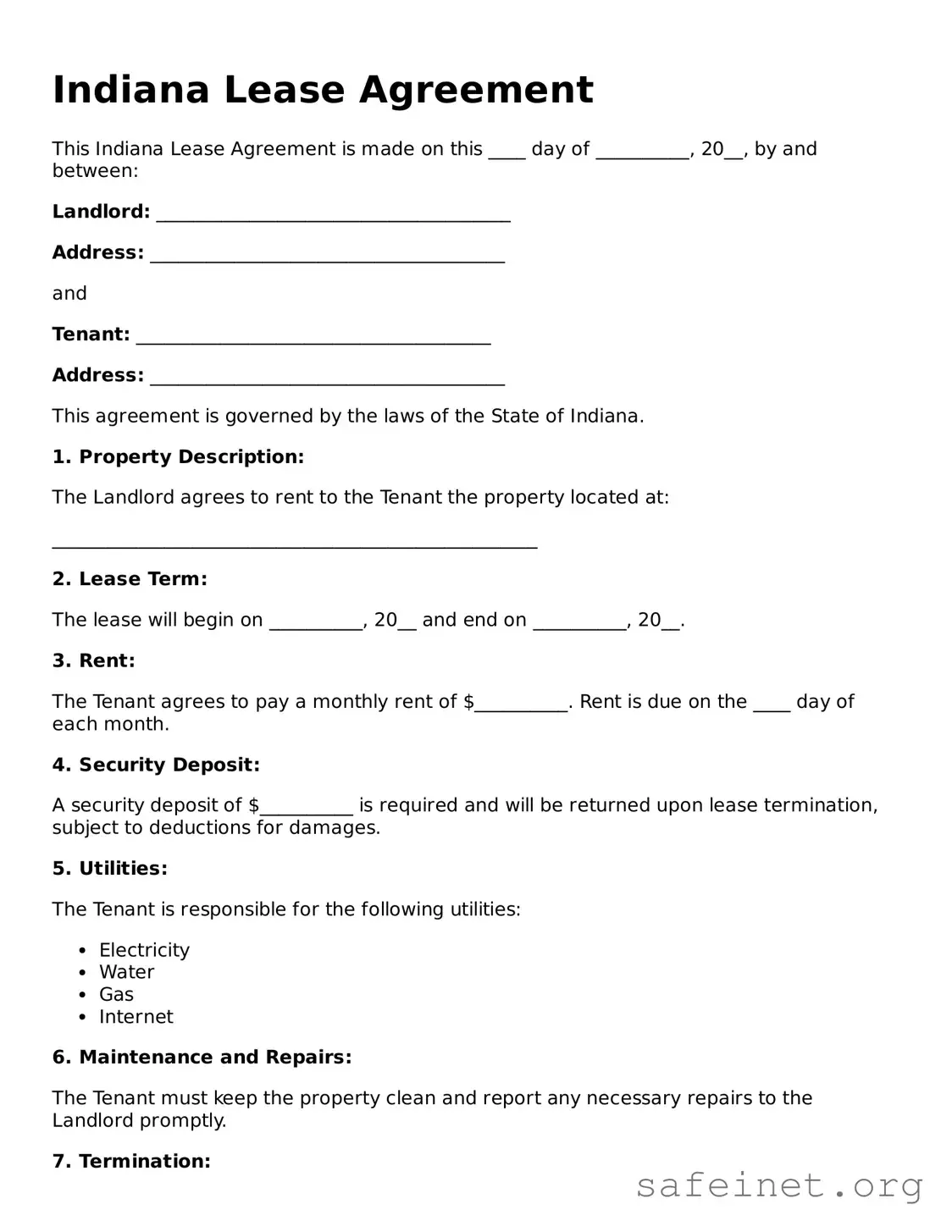 Valid Lease Agreement Template for the State of Indiana
