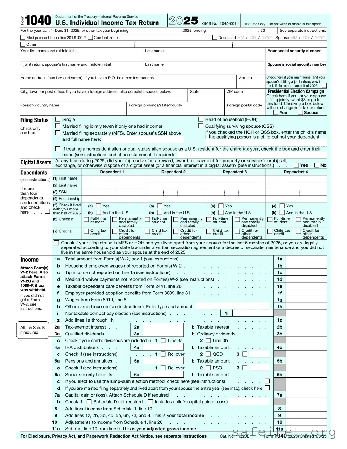 Blank IRS 1040 Template