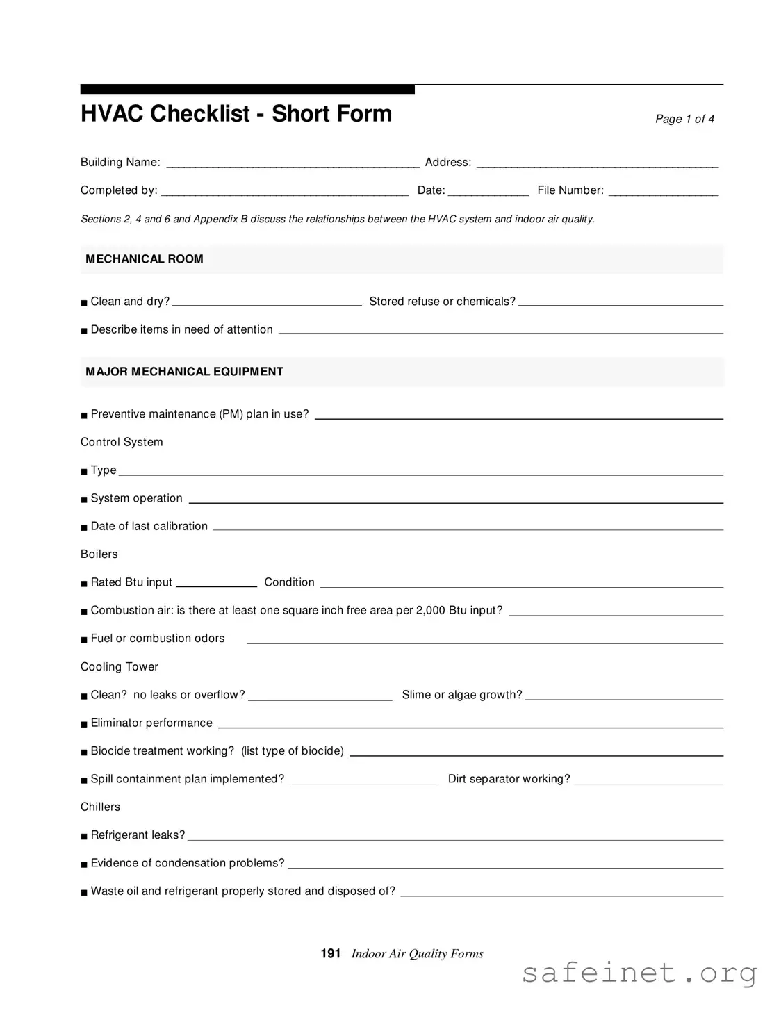 Blank Hvac Inspection Checklist Template