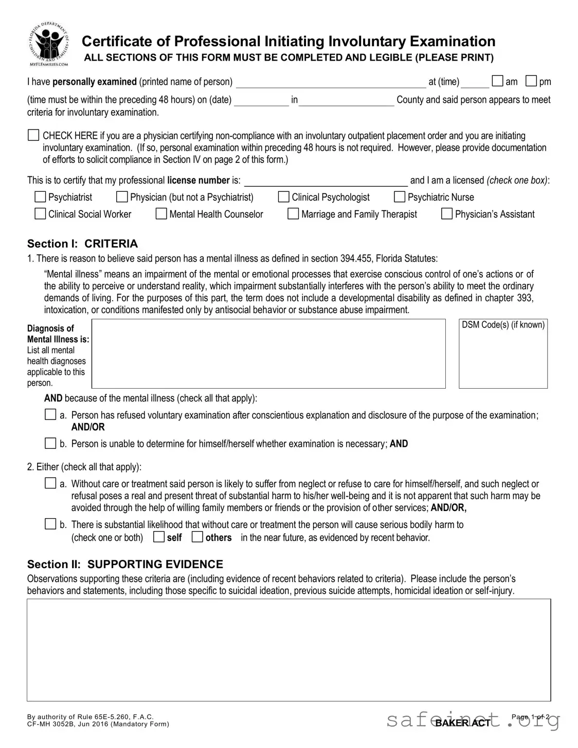 Blank Baker Act Template