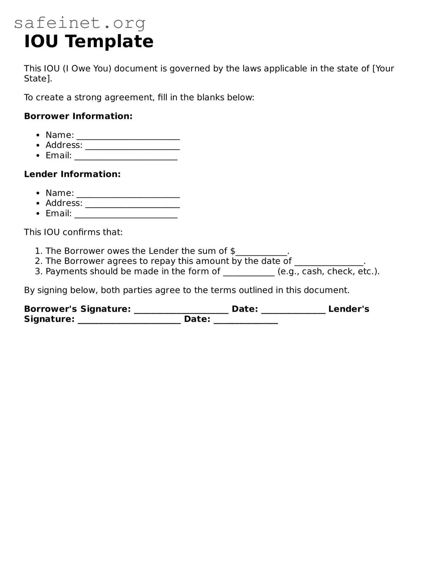 Official IOU Document