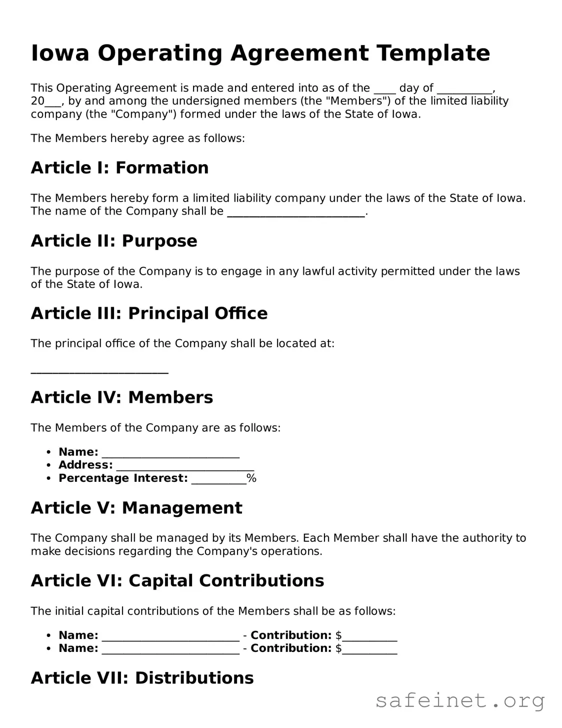 Valid Operating Agreement Template for the State of Iowa