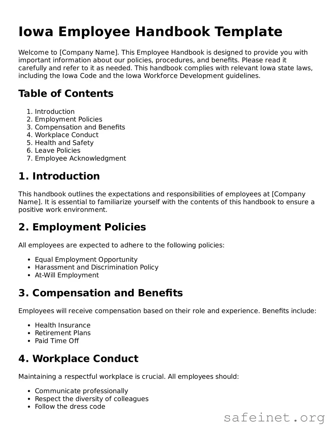 Valid Employee Handbook Template for the State of Iowa