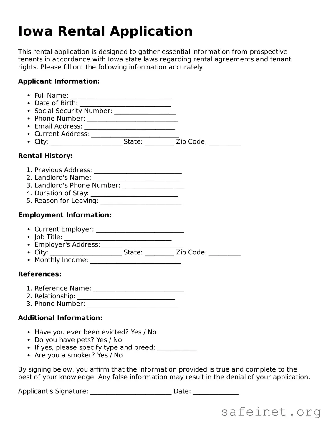 Valid Rental Application Template for the State of Iowa