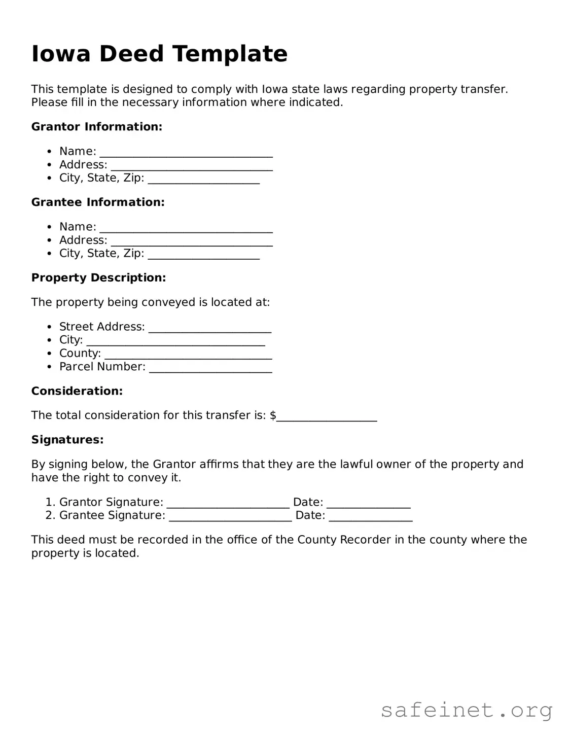 Valid Deed Template for the State of Iowa