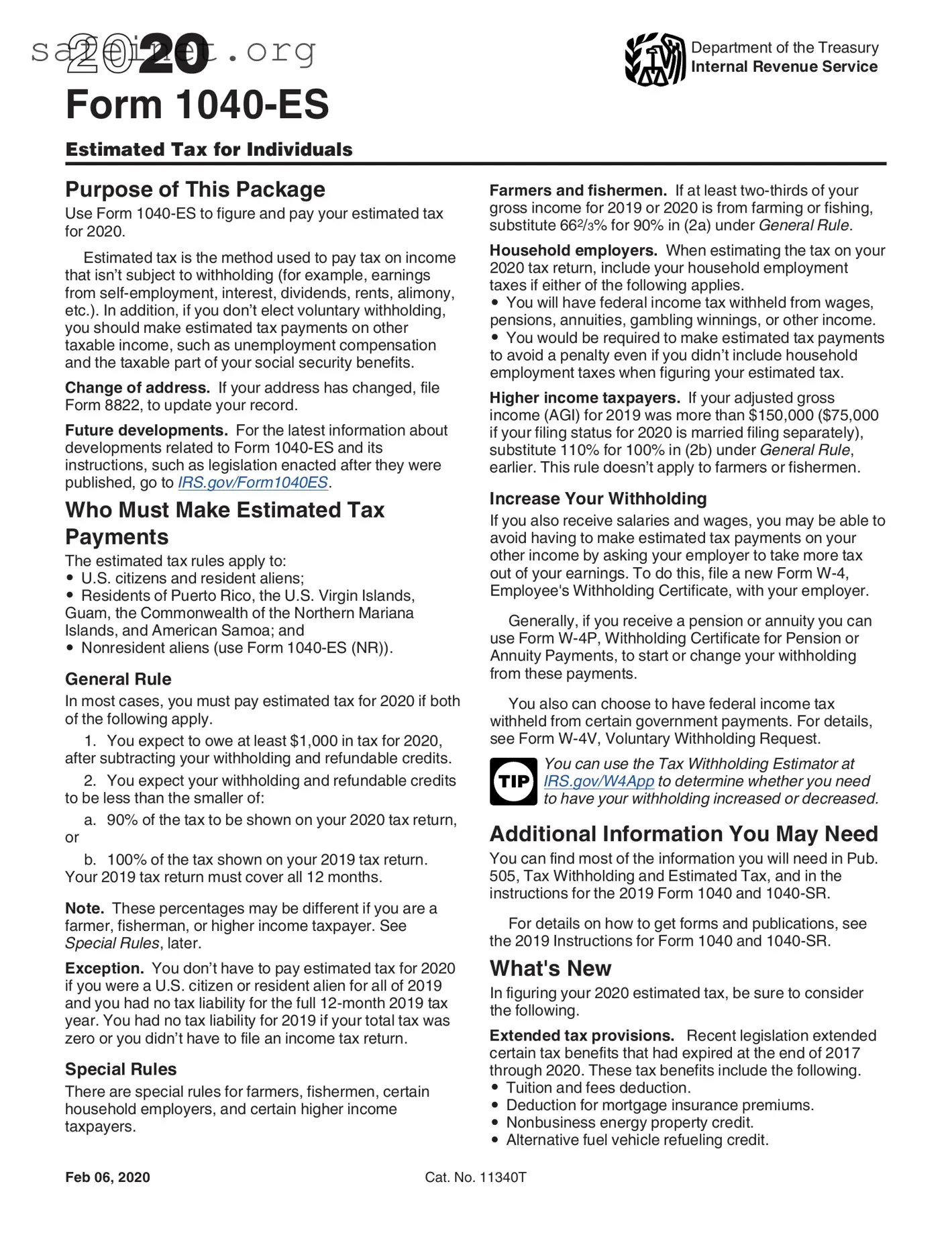 Blank IRS 1040-ES Template
