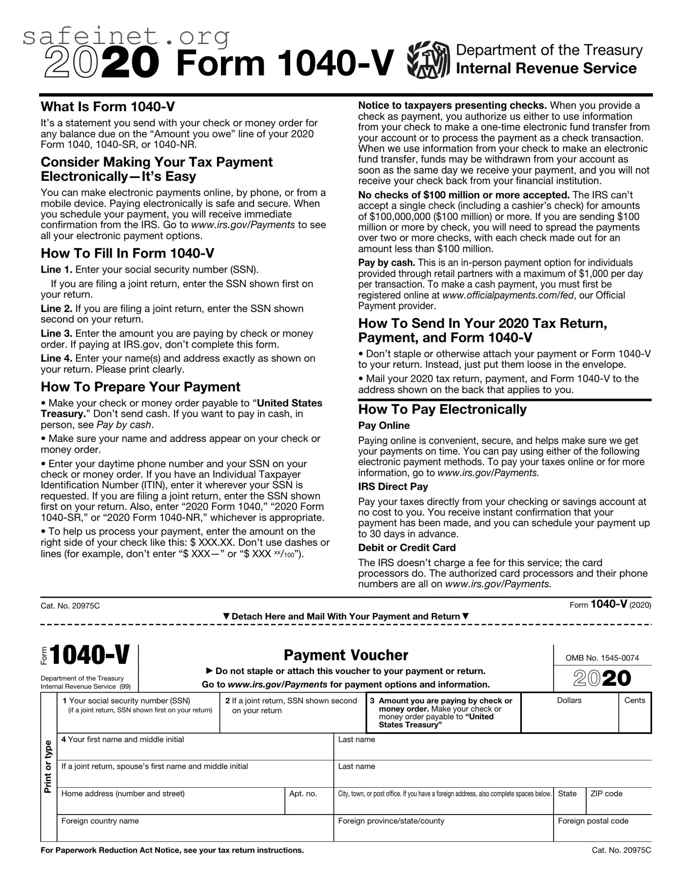 Blank IRS 1040-V Template