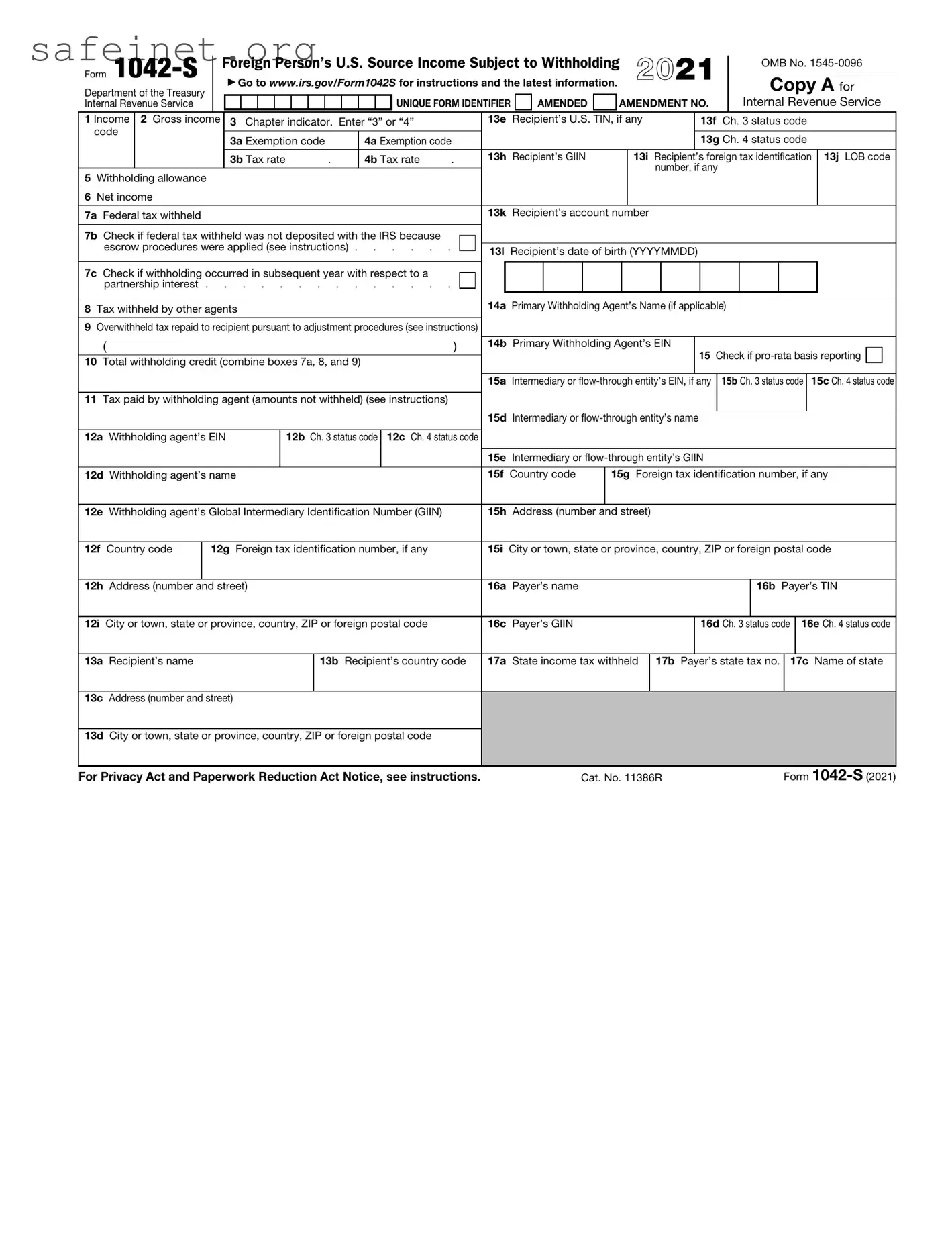 Blank IRS 1042-S Template