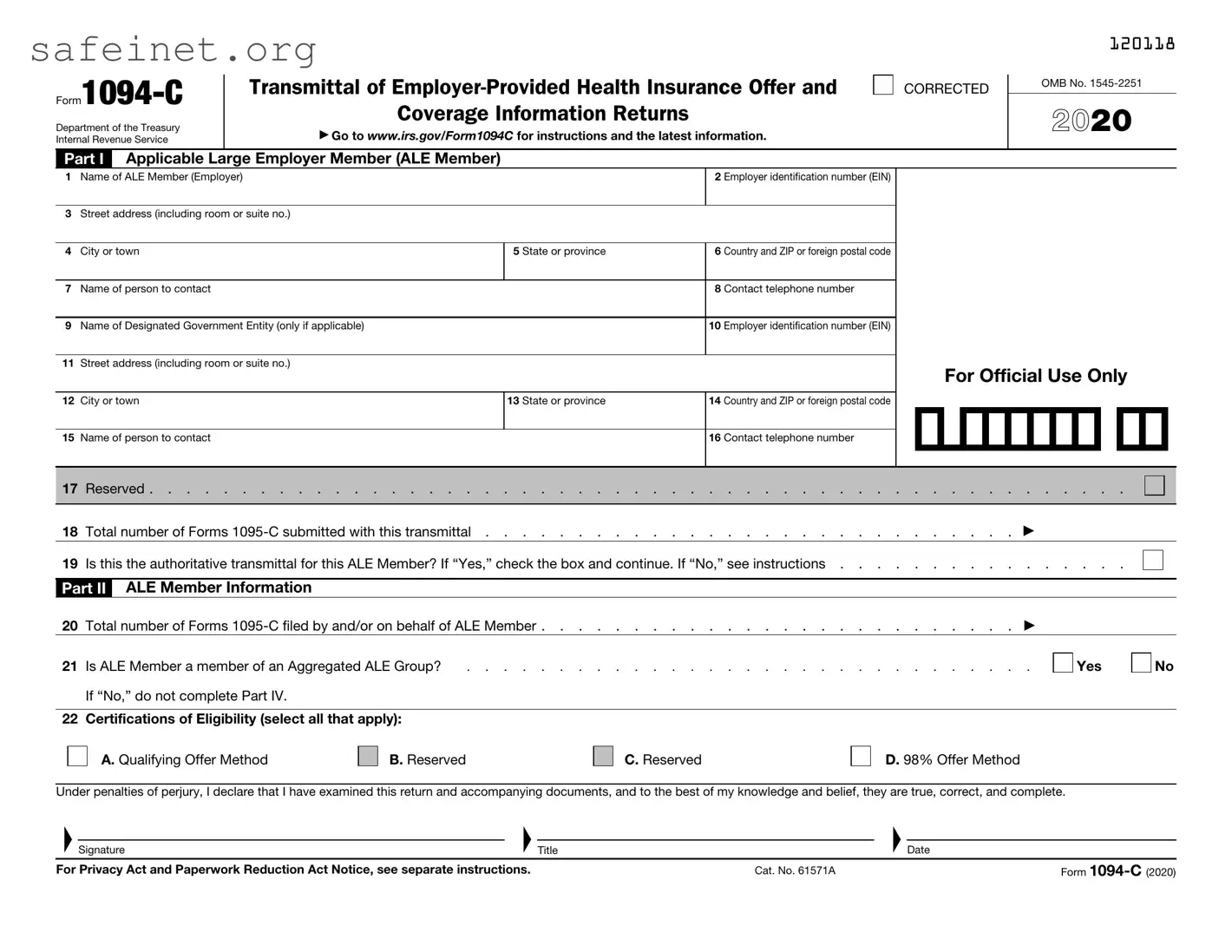 Blank IRS 1094-C Template