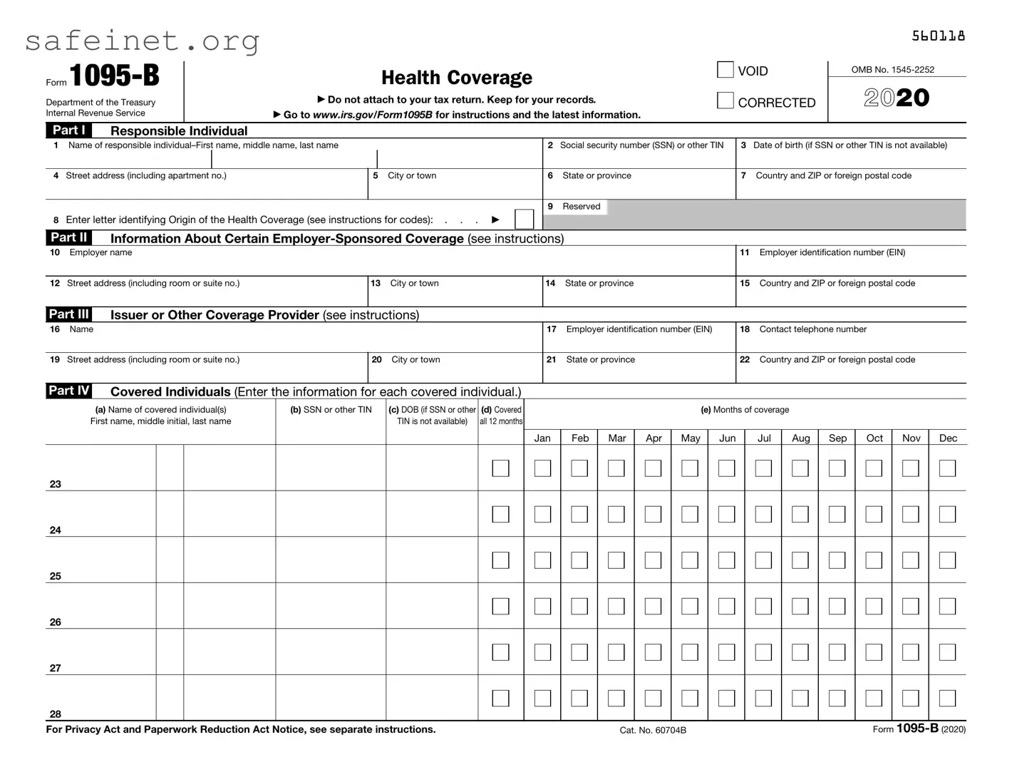 Blank IRS 1095-B Template