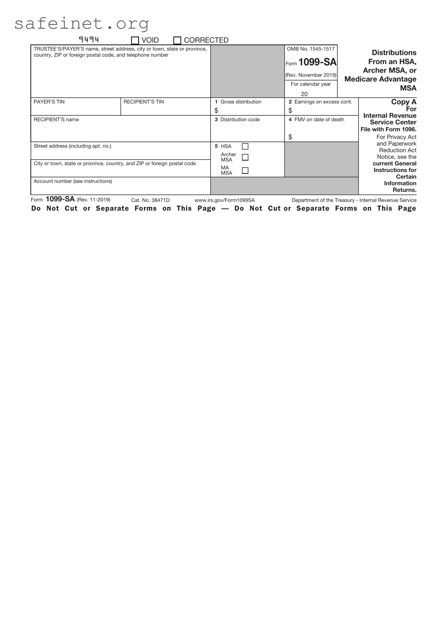 Blank IRS 1099-SA Template