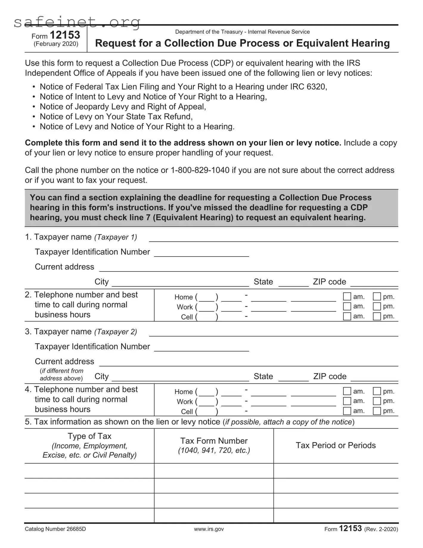 Blank IRS 12153 Template