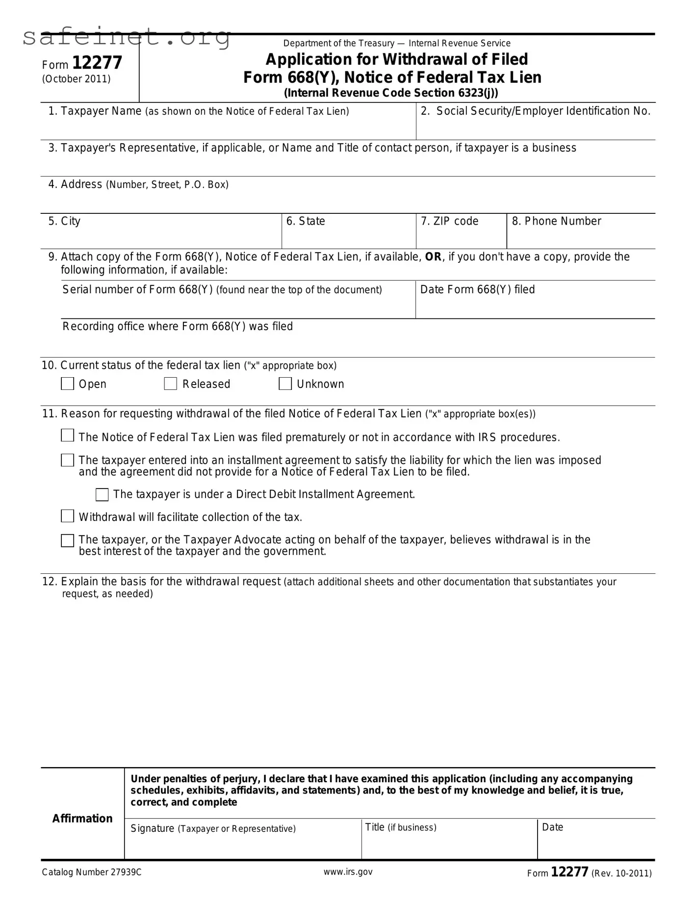 Blank IRS 12277 Template