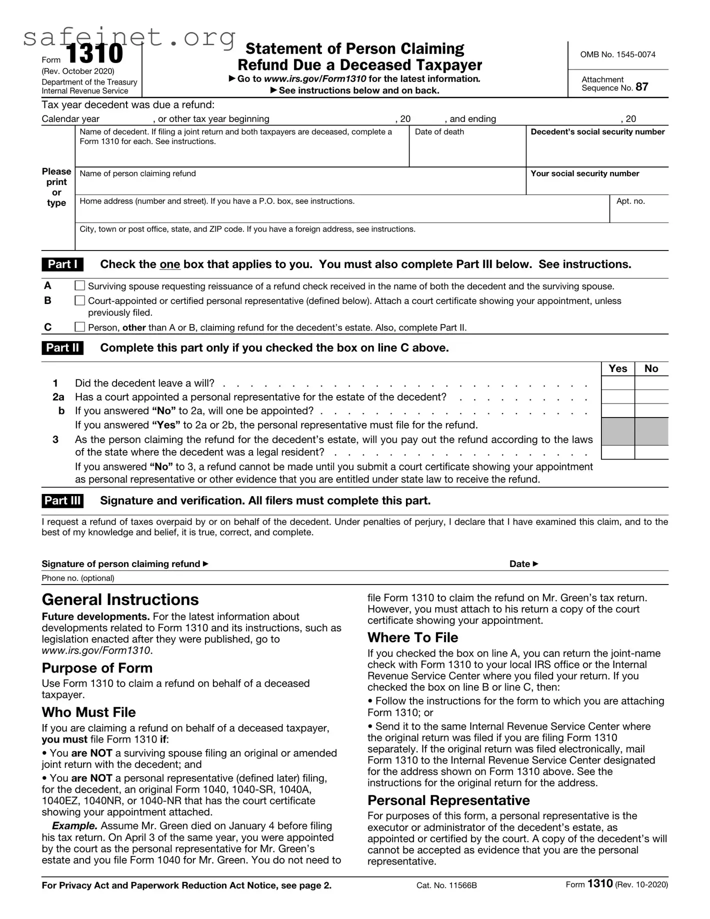 Blank IRS 1310 Template