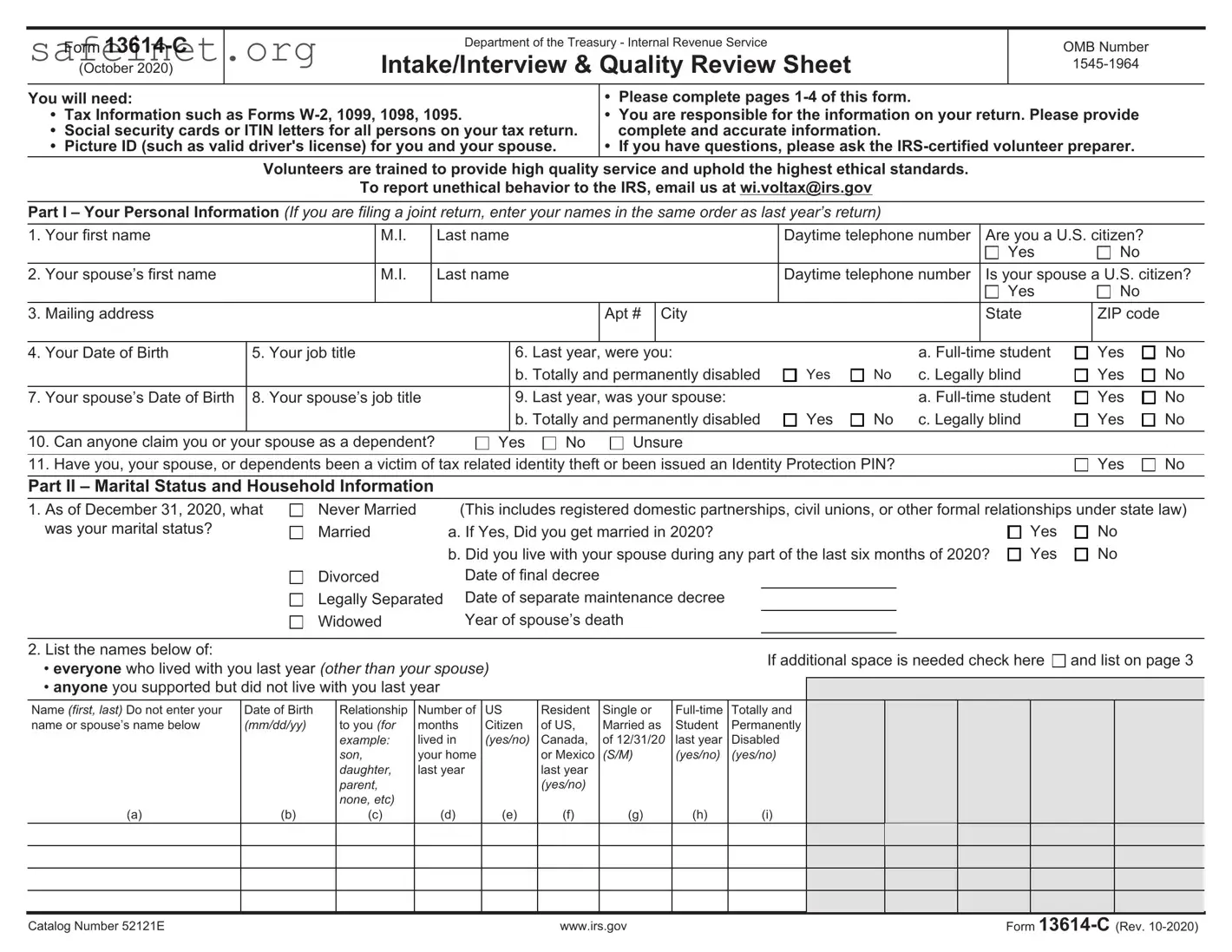 Blank IRS 13614-C Template