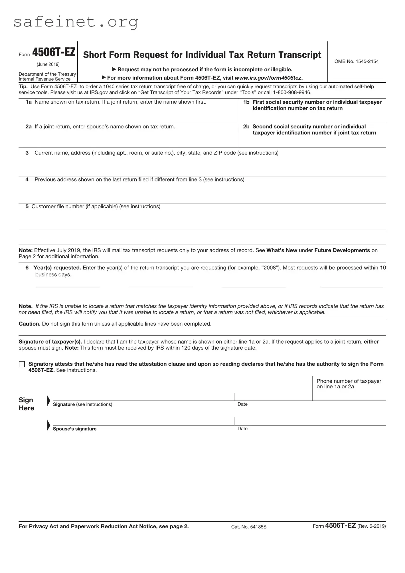 Blank IRS 4506T-EZ Template
