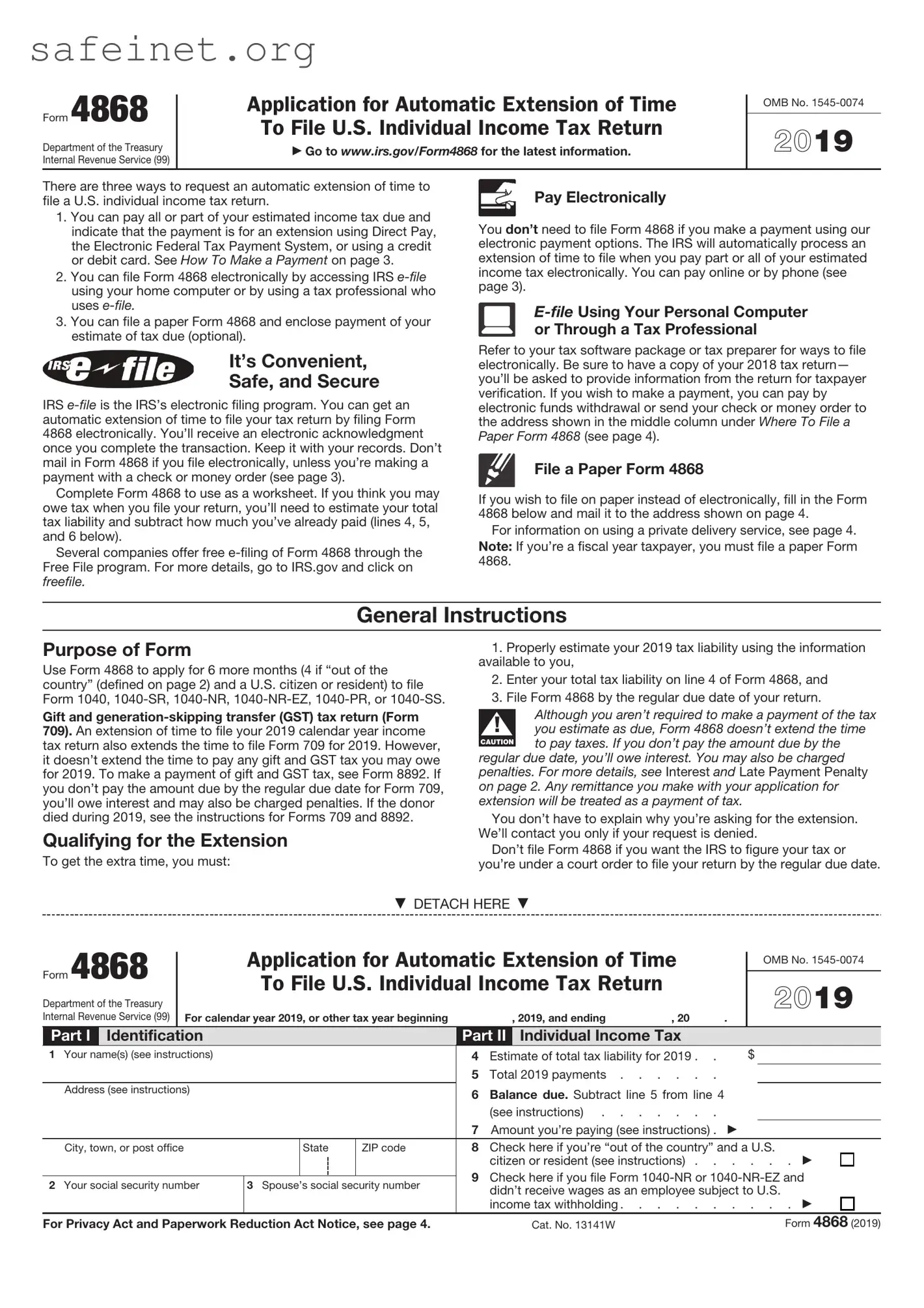 Blank IRS 4868 Template