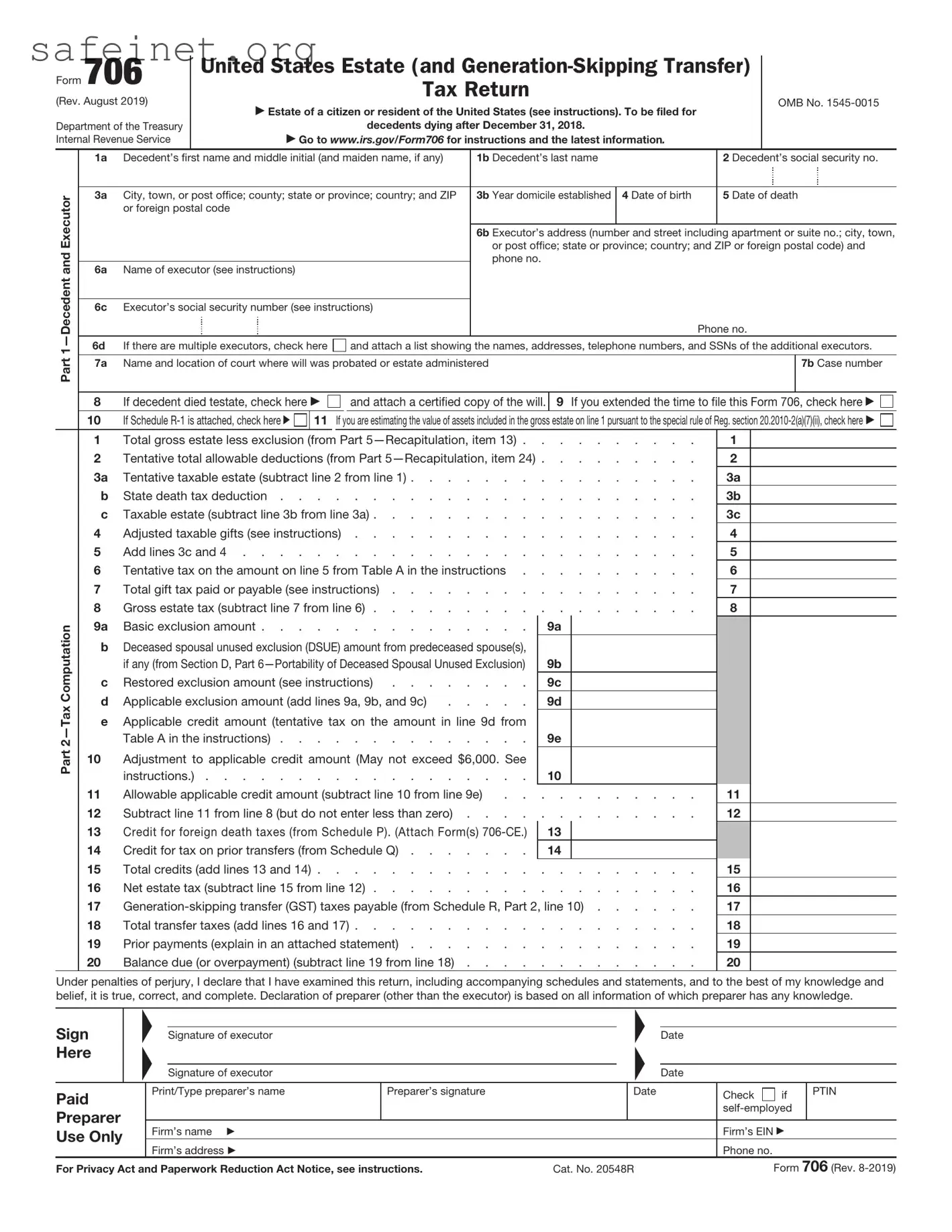 Blank IRS 706 Template