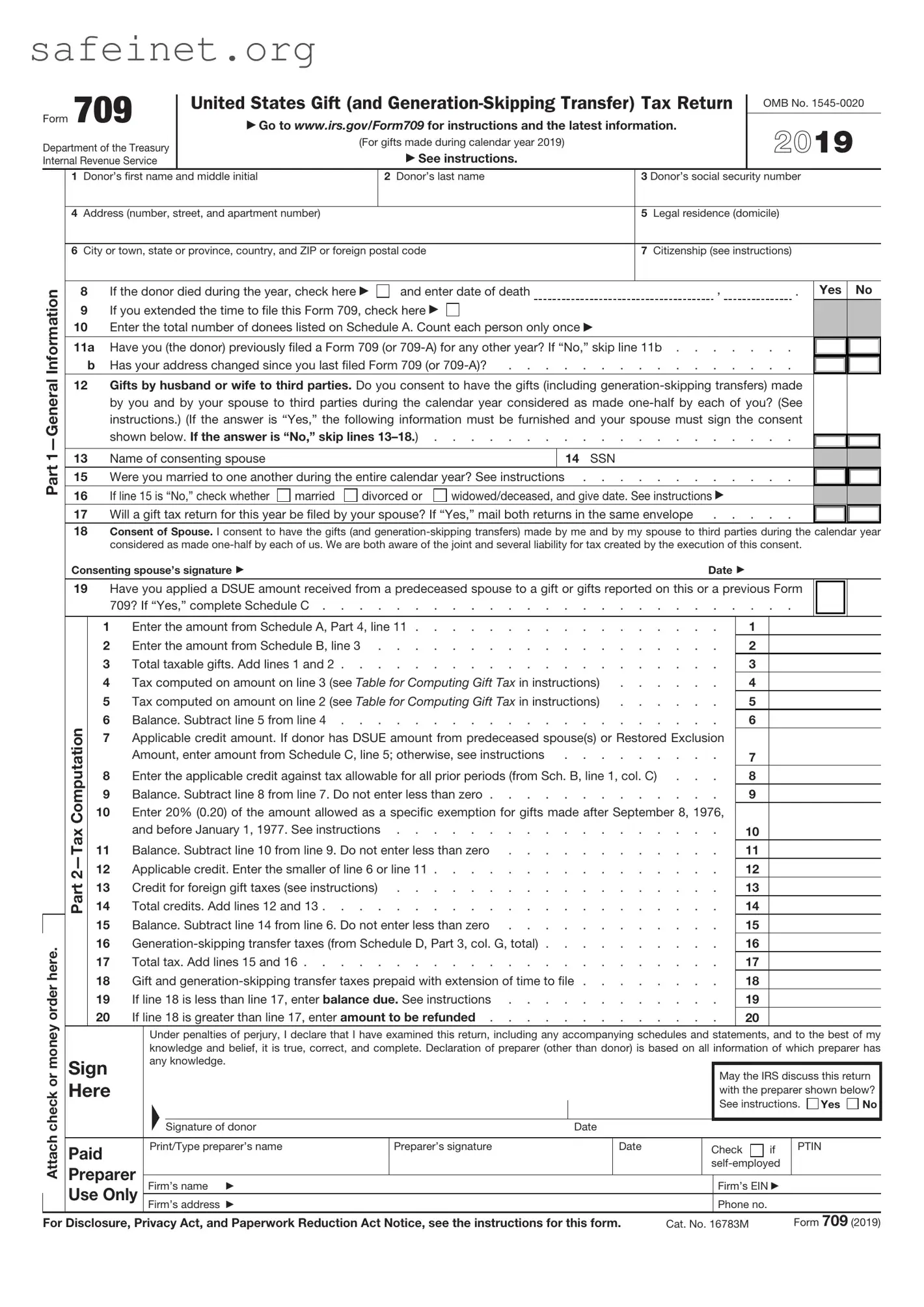 Blank IRS 709 Template