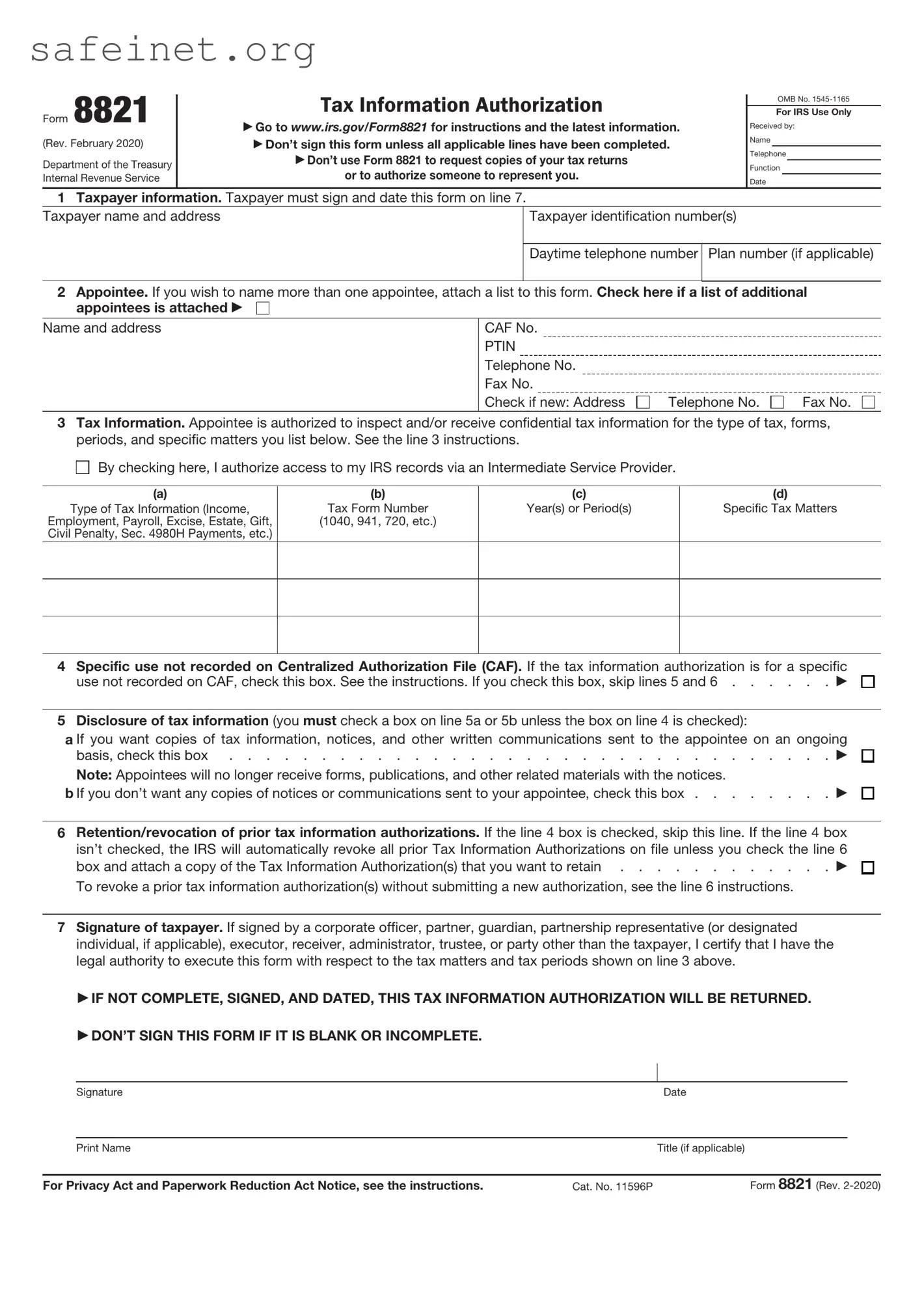 Blank IRS 8821 Template