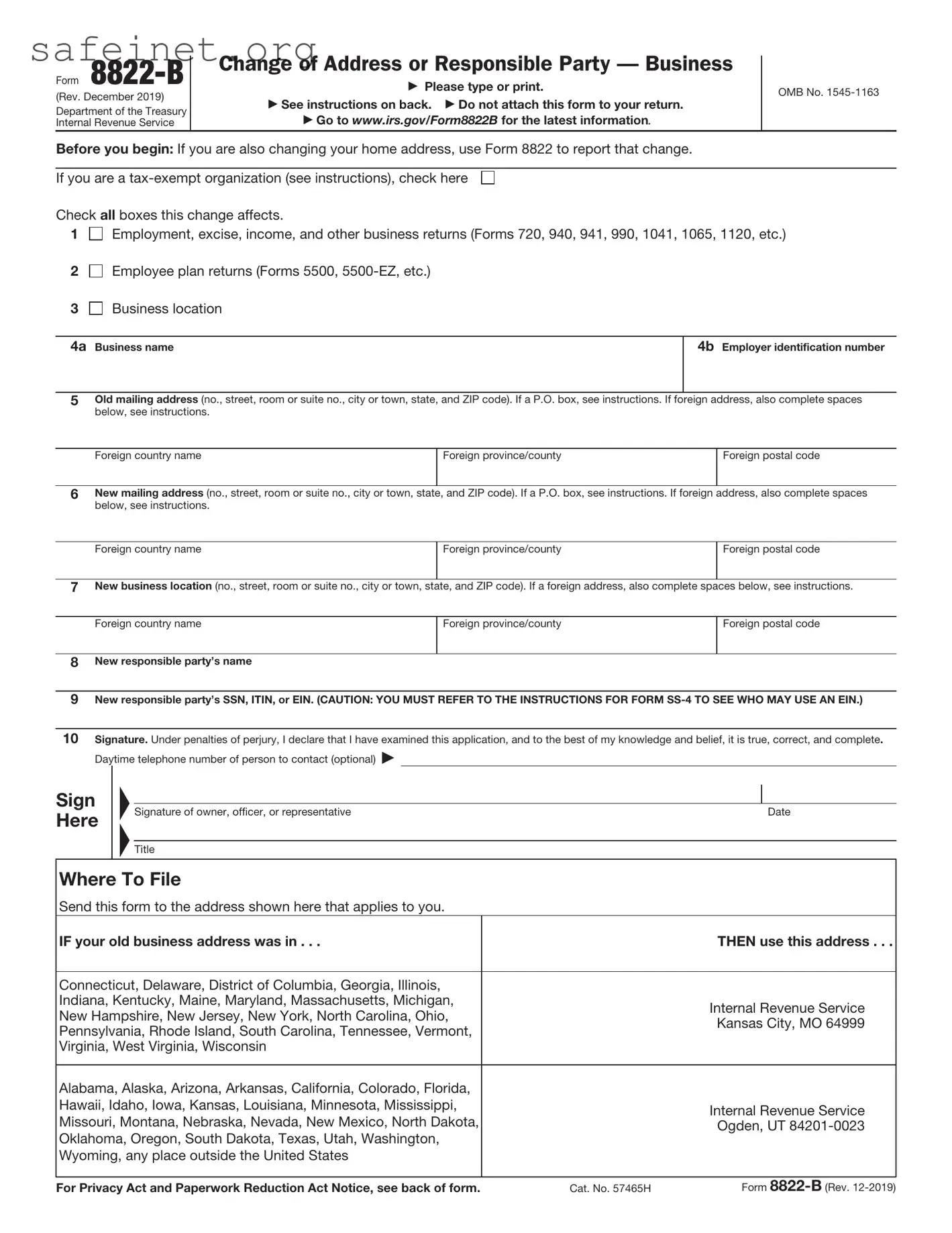 Blank IRS 8822-B Template