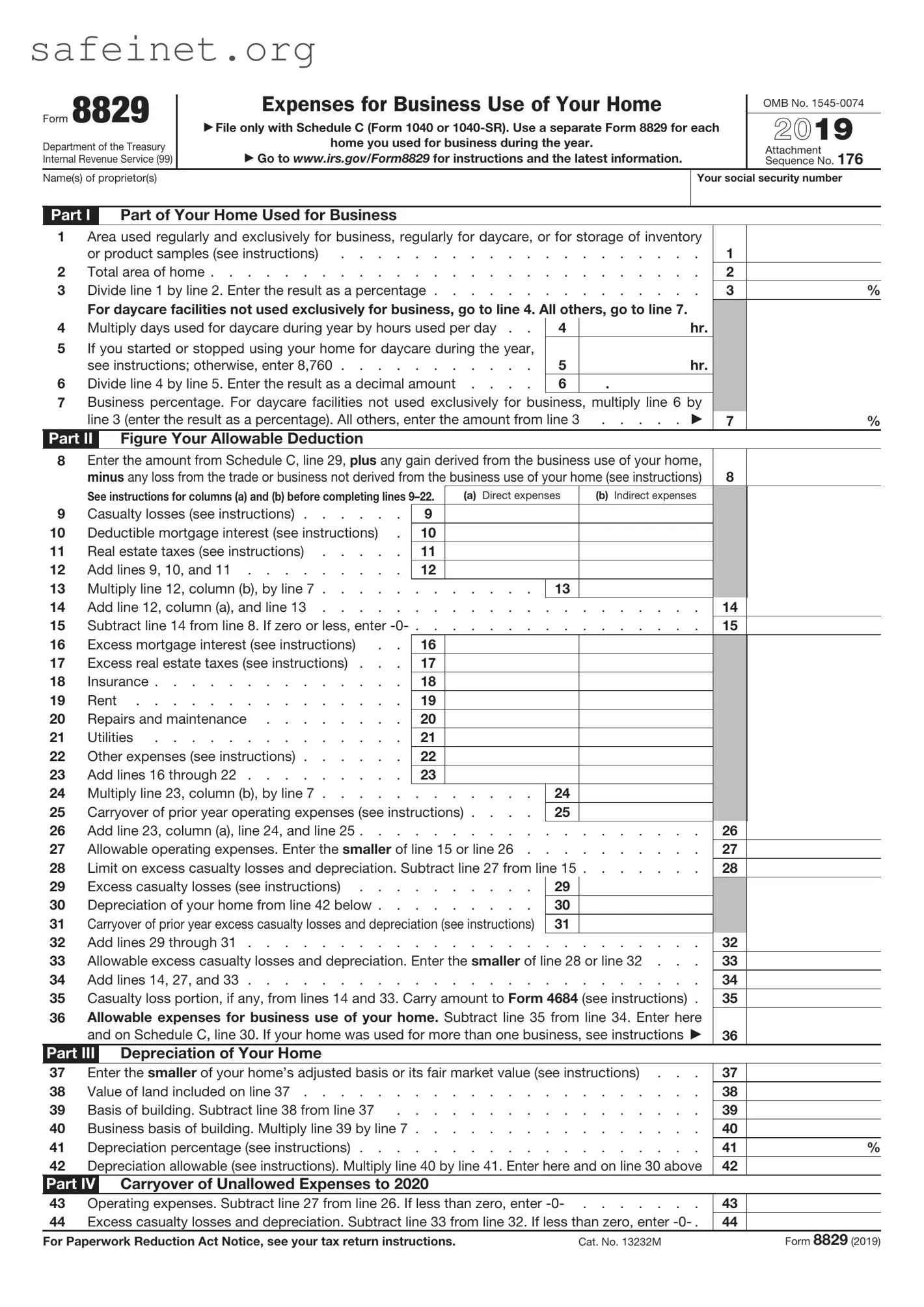 Blank IRS 8829 Template