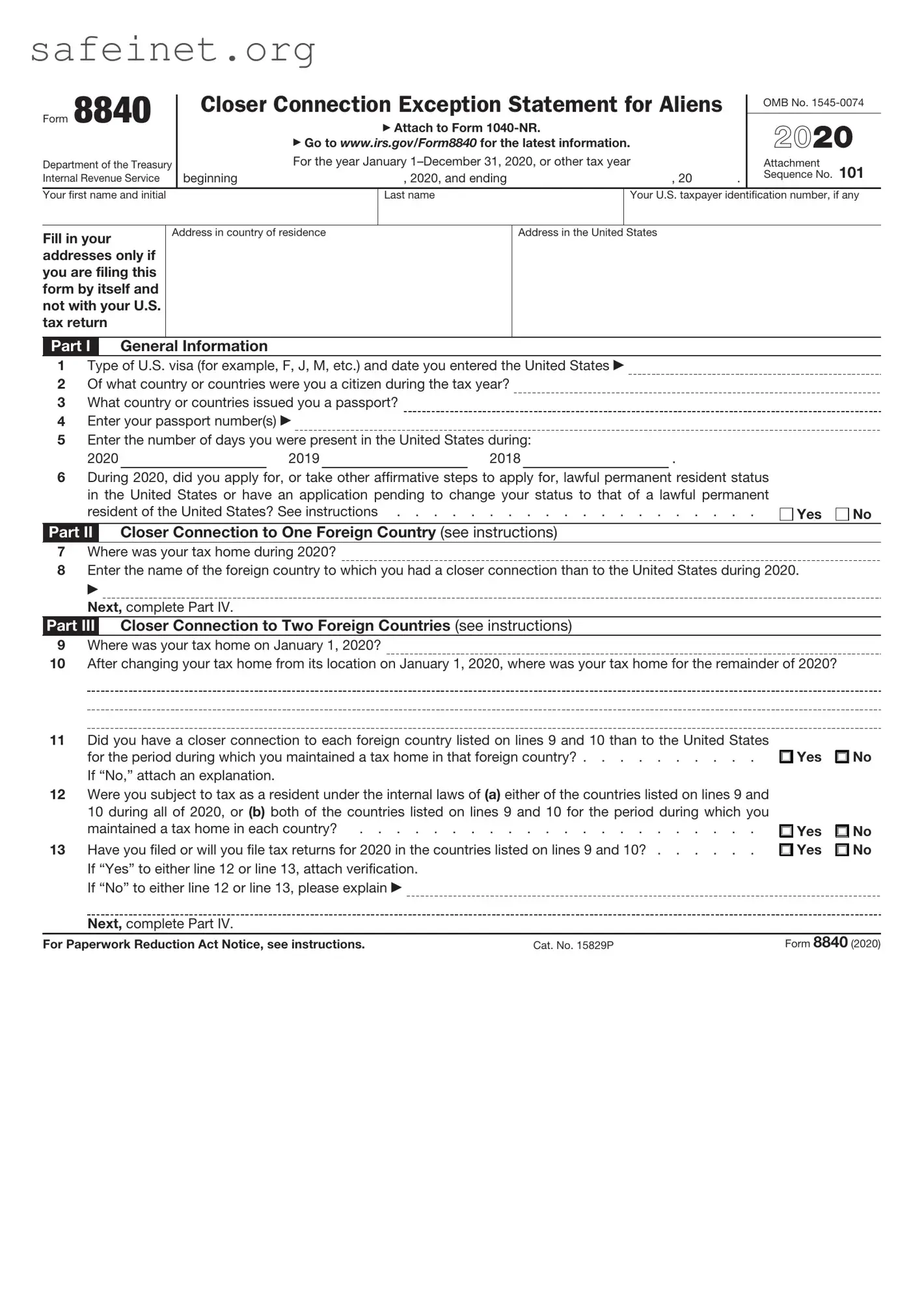 Blank IRS 8840 Template