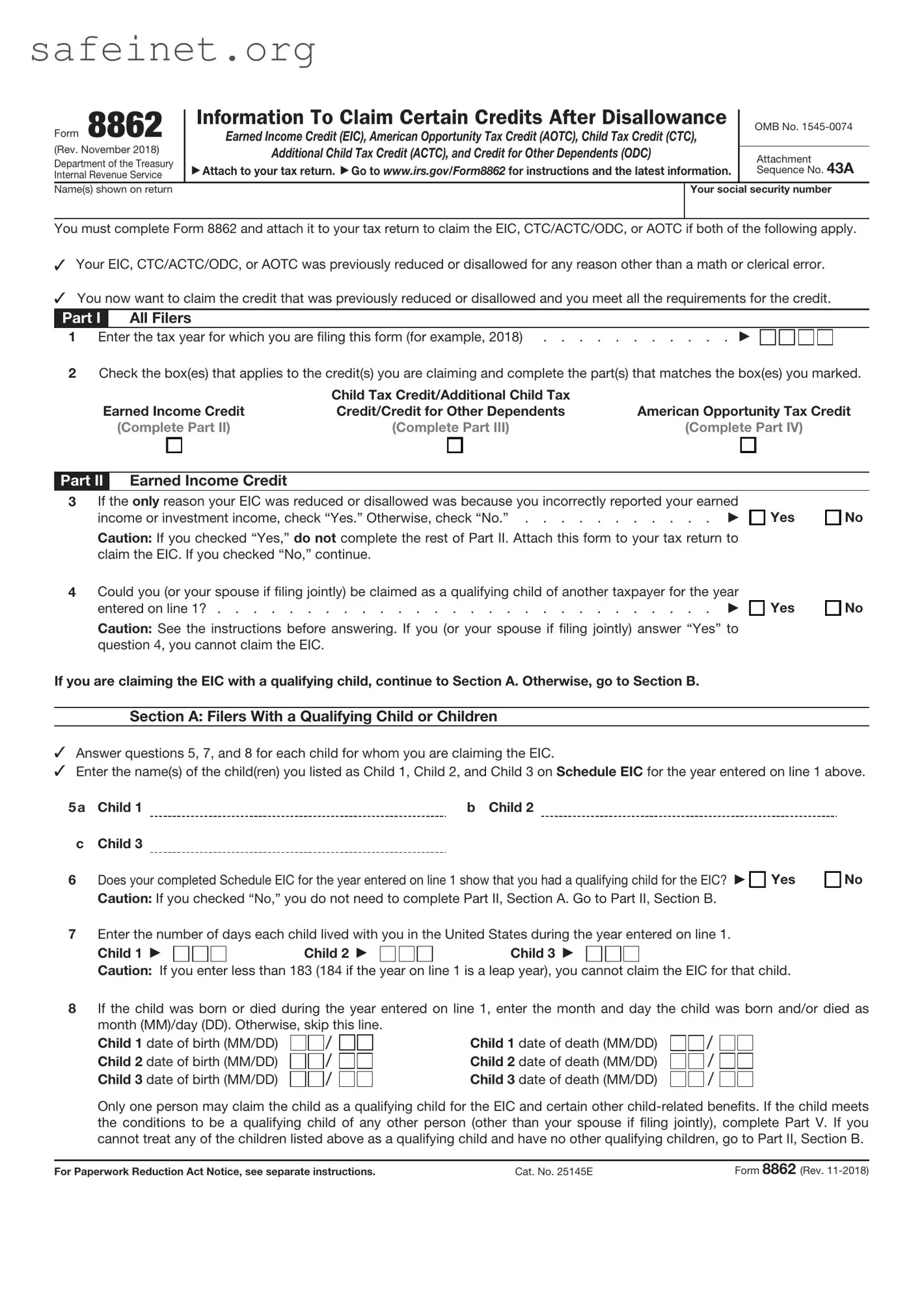 Blank IRS 8862 Template