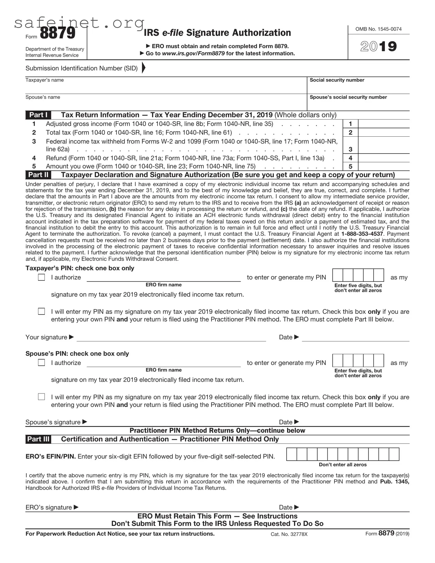 Blank IRS 8879 Template