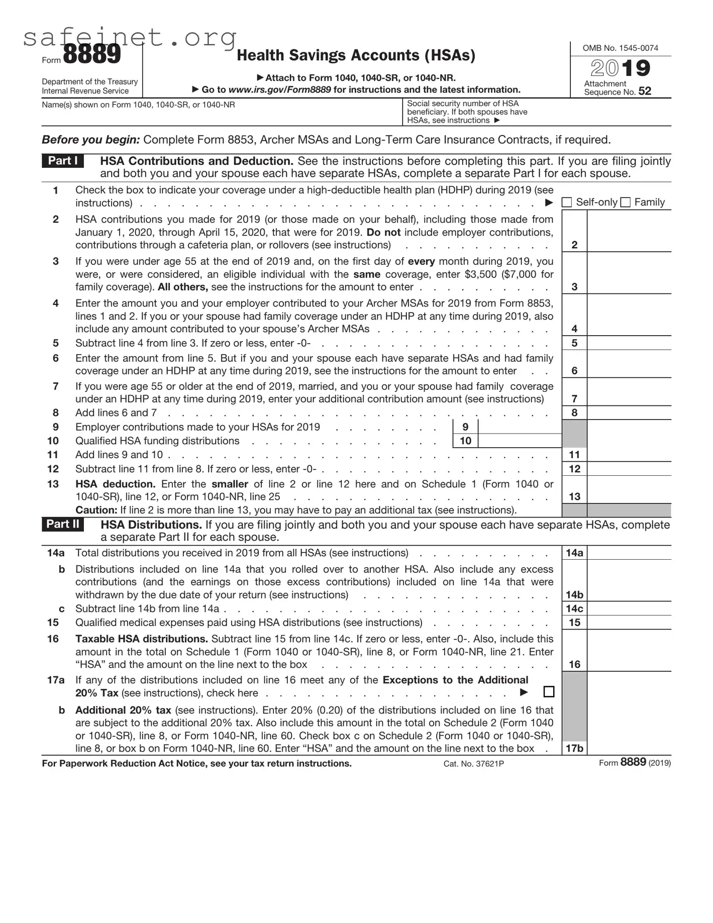 Blank IRS 8889 Template