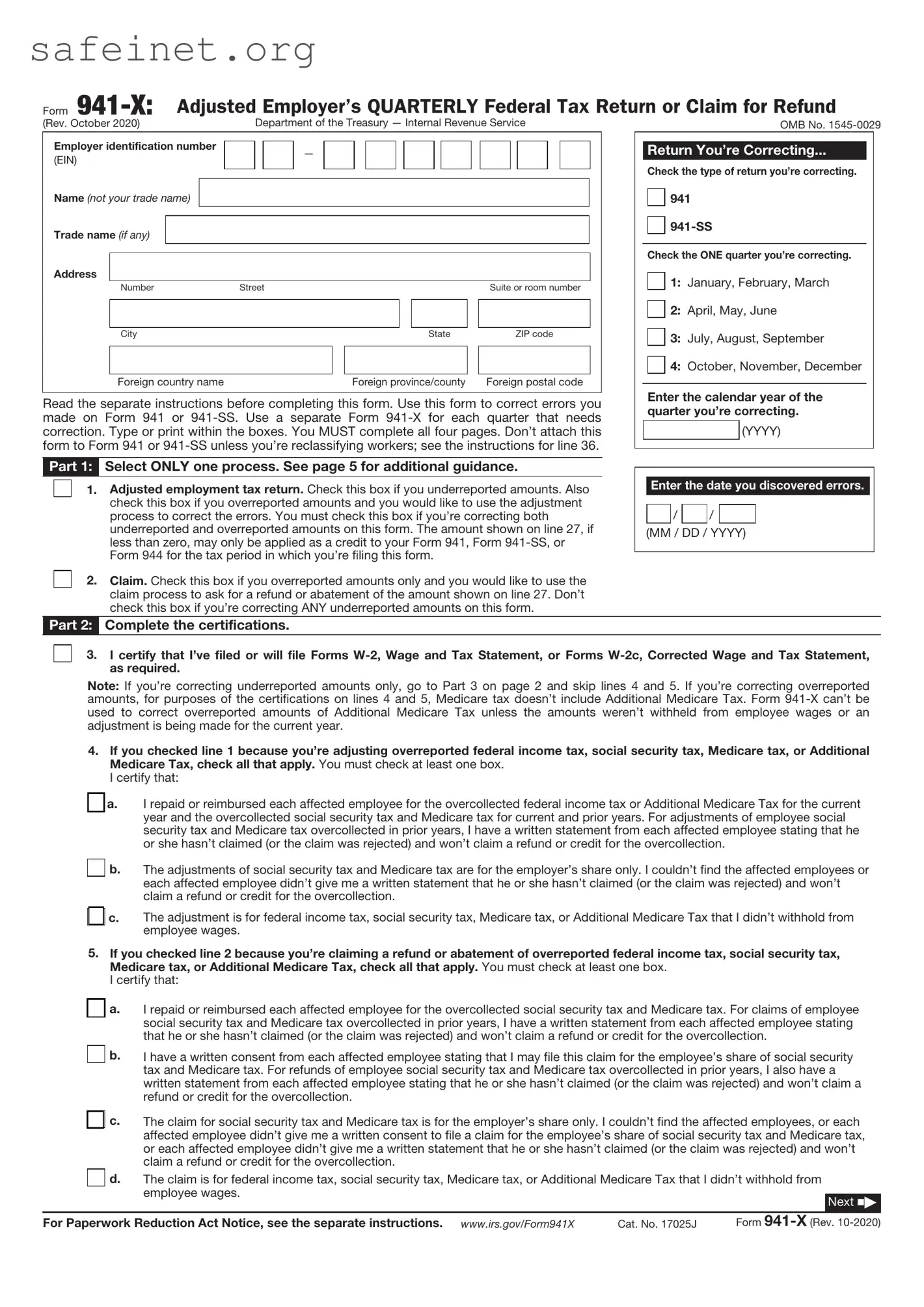 Blank IRS 941-X Template